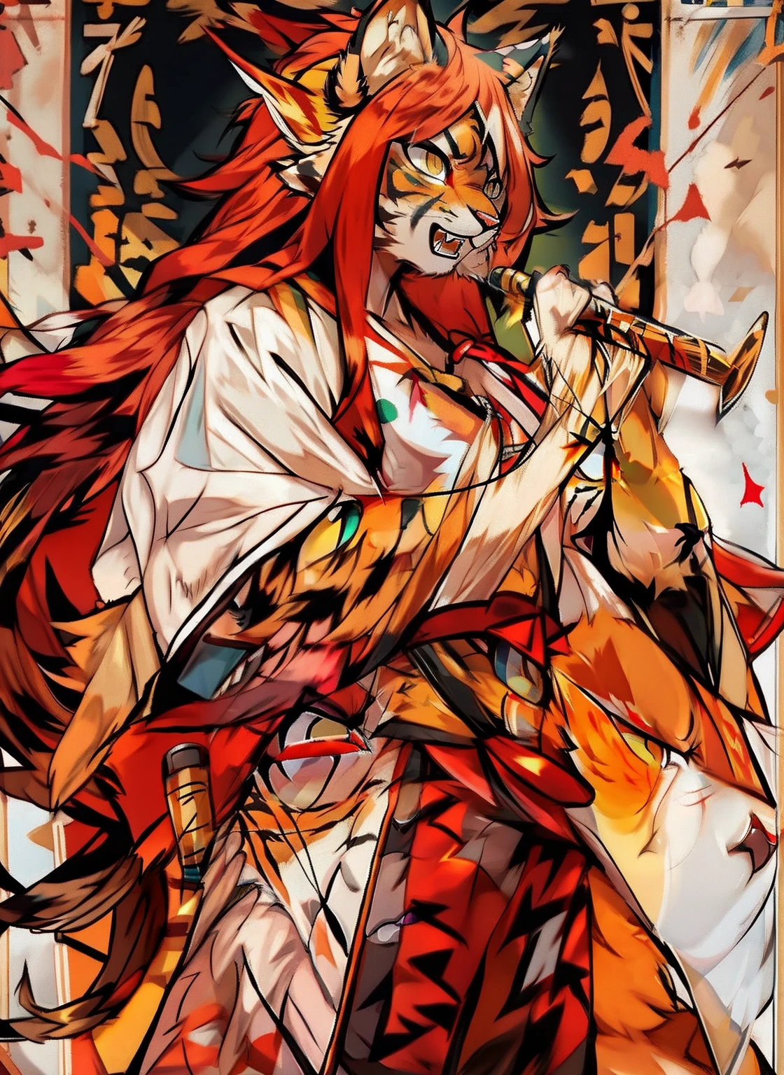 Rebuild her face keeping the tiger shape but changing the expression to angry, furious.