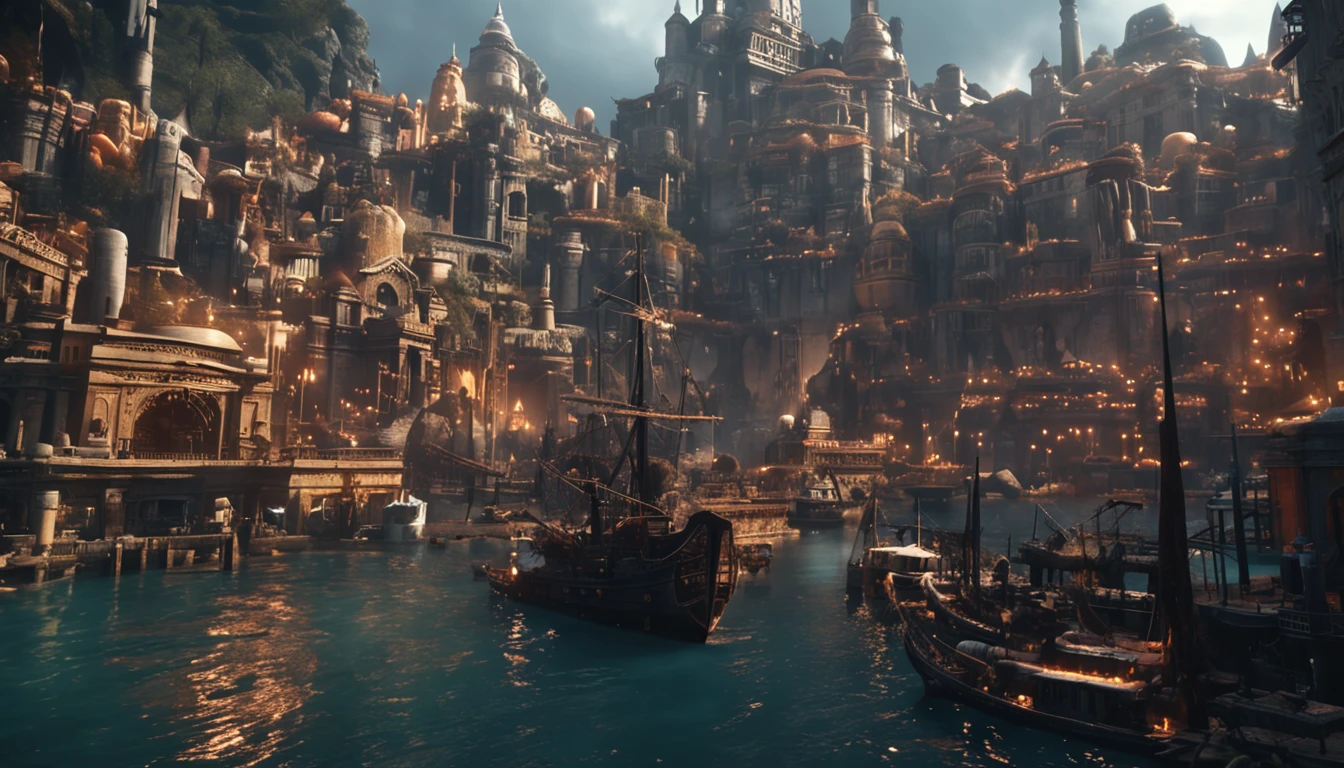 (Ultra realistic, Intricate, Epic movie scene), (a Mindflayers Seeks the legendary lost city, full body) (in A Bustling Harbor), (Intricate, Lots of tiny details, amazing lighting, amazing setting), (Colorful, Ultra Realistic, High quality, Highly detailed, Sharp focus, 8K UHD, Ultra realism)