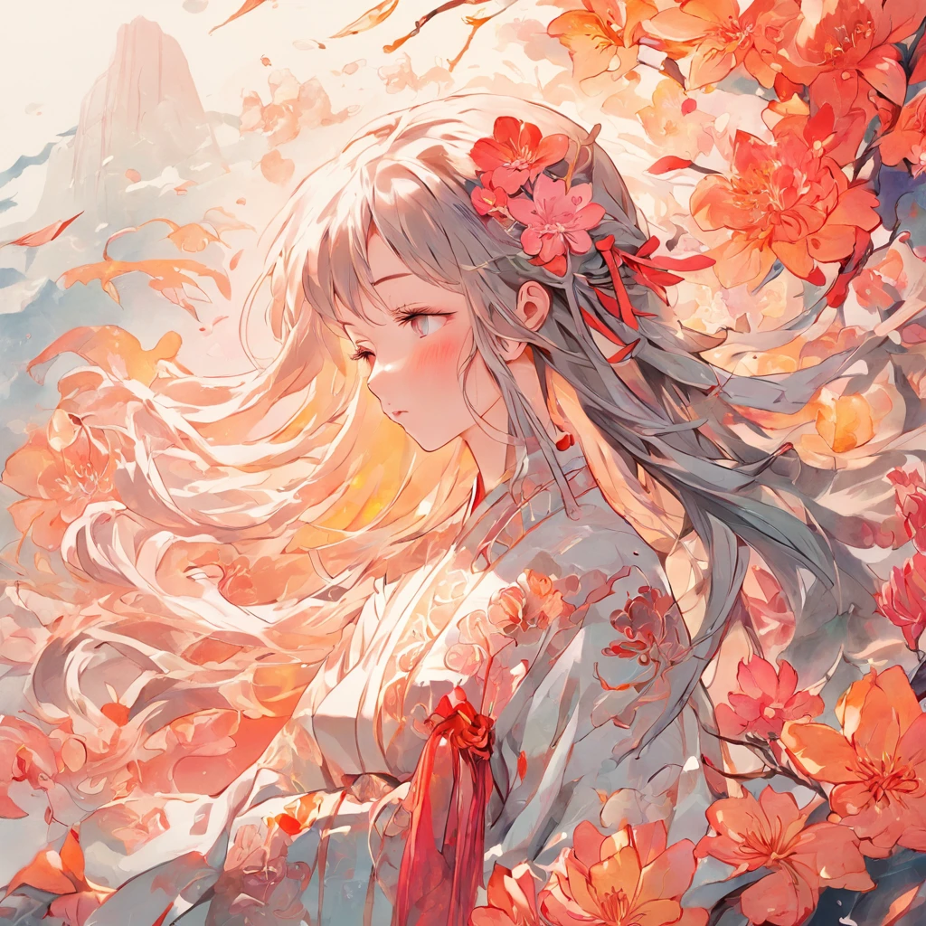 (White background:1.4),(Girl all over, Eyes closed, colorfull long hair, Oriental elements,Flowers),(Chinese illustration:1.3,paper art:1.3, Quilted paper art:1.2),( reasonable design, Clear lines, High sharpness,Best quality, Very detailed, Masterpiece, movie light effect, 4K )