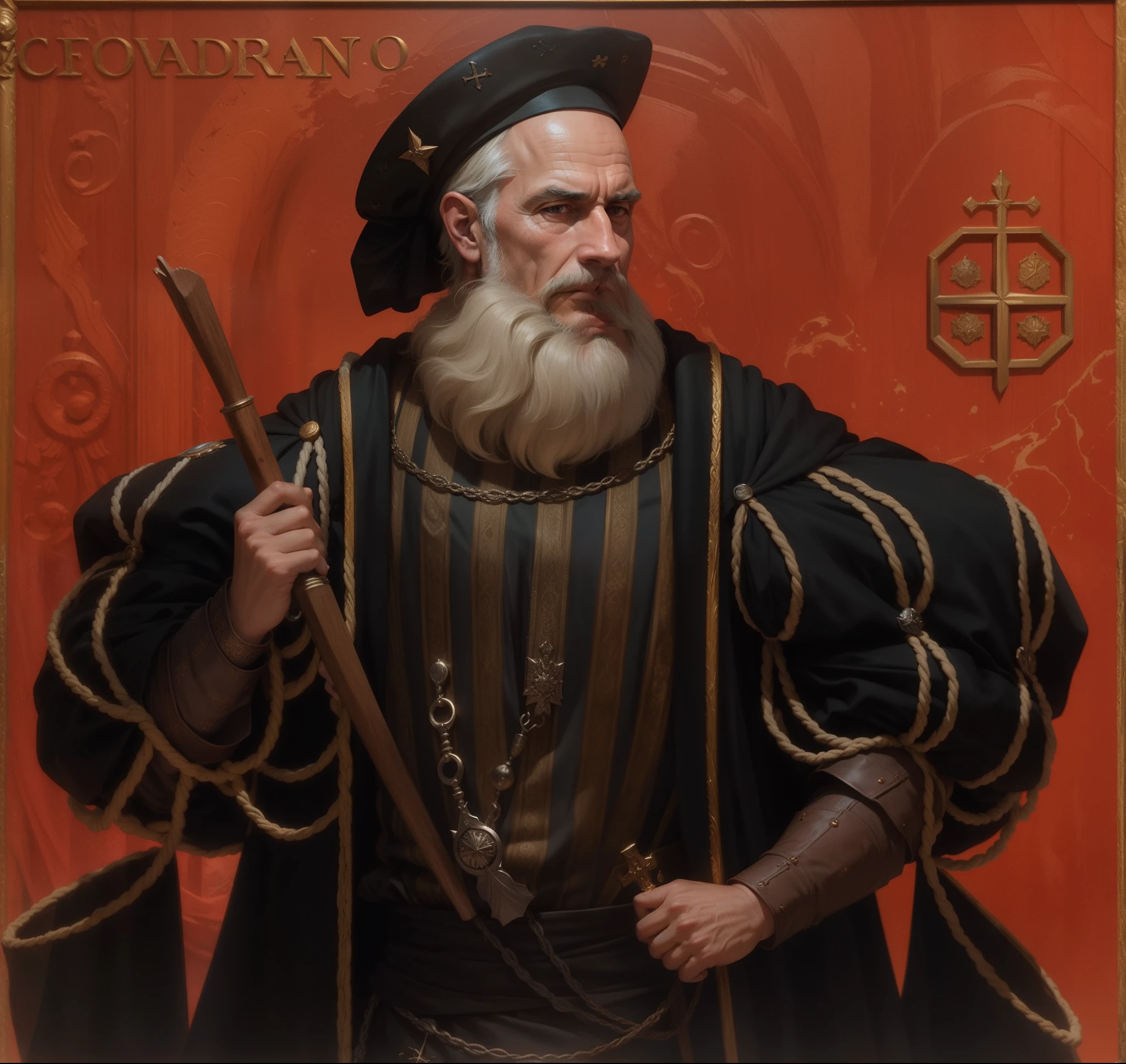 Francisco de Almeida, navigator, governor, captain, no hair, no hat, 16th century, renaissance, age of exploration, age of 55, old, handsome, man, Portuguese, the greatest of all the times, great, the god of Mars, hero, ill-fated, daring, brave, fair, great, energetic, neat, knowledgeable, intelligent, solid, strong, very attractive, powerful, realistic, bright, loyal, hero, decisiveness, stubbornness