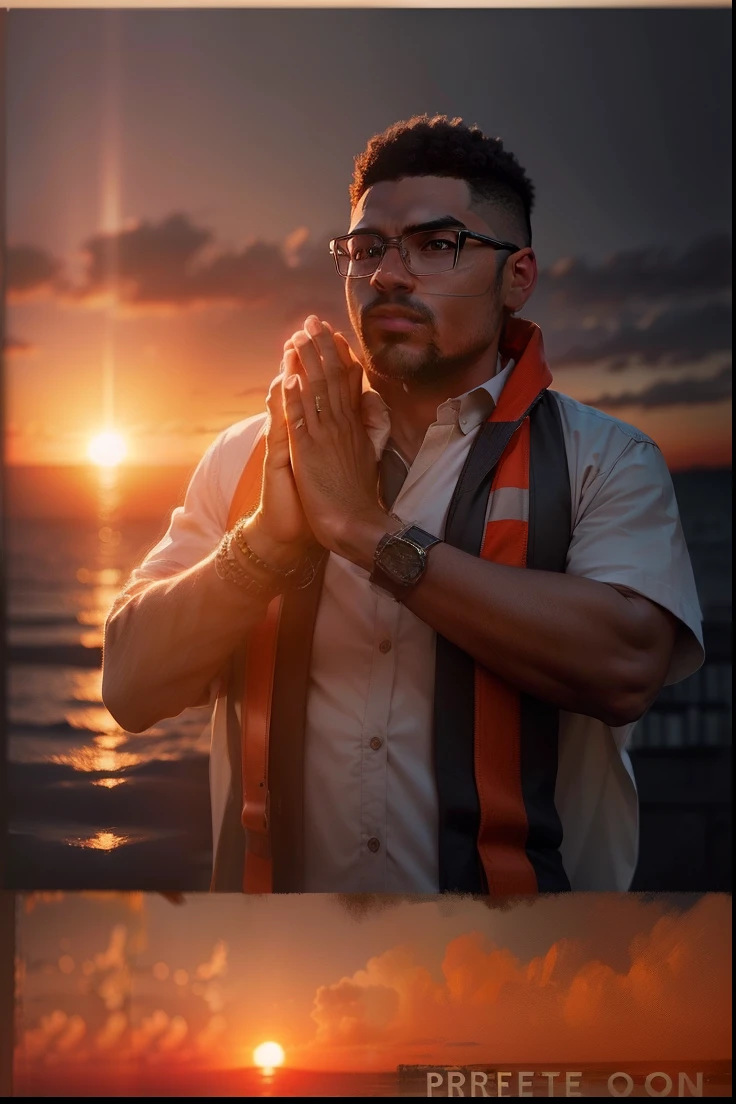 Put pic in a professional background,sunset with dark lighting