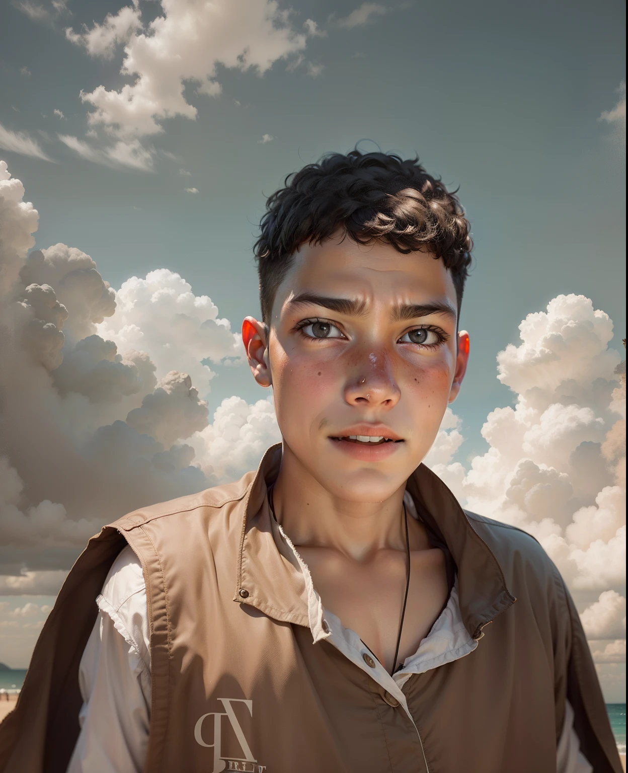 "Realistic portrait of a young boy with a genuine expression."