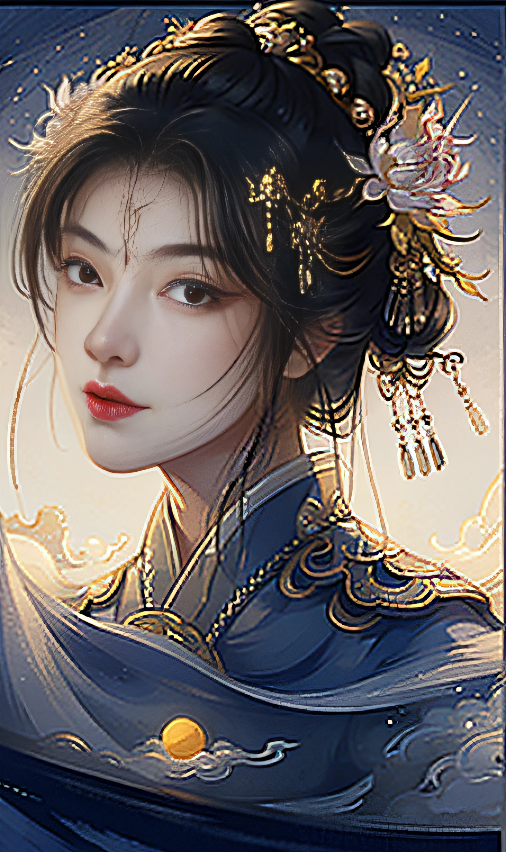 one-girl, Ancient Chinese clothing, rays of sunshine, Clear face, delicated face,clean backdrop,Realisticstyle, tmasterpiece, super detailing, Epic composition, hyper HD, high qulity, extremely detaile, offcial art, Uniform 8k wallpaper, super detailing, 32k -- v 6
