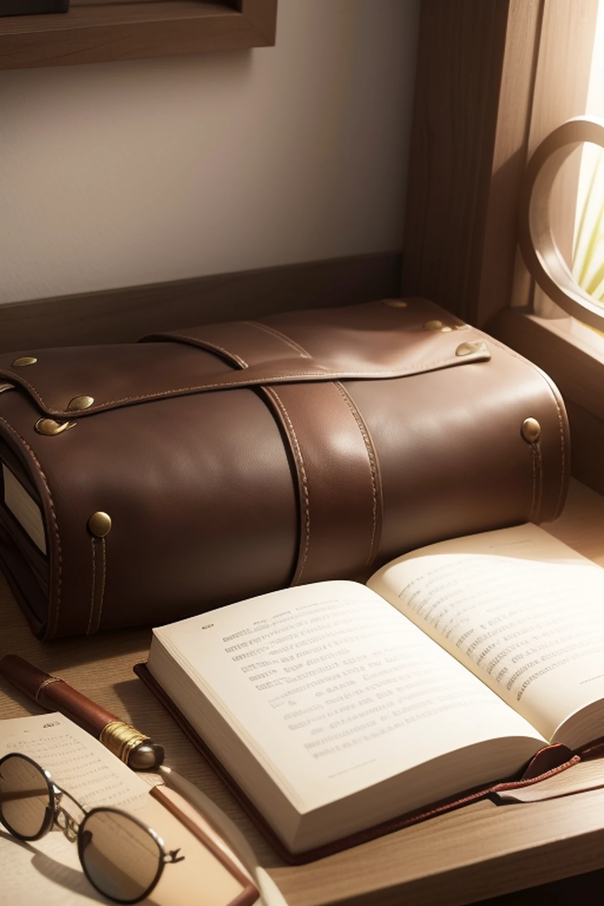 una mesa de trabajo antiigua con libro abierto, con objetos para para navegar brujulas, compases, estilo antiguo