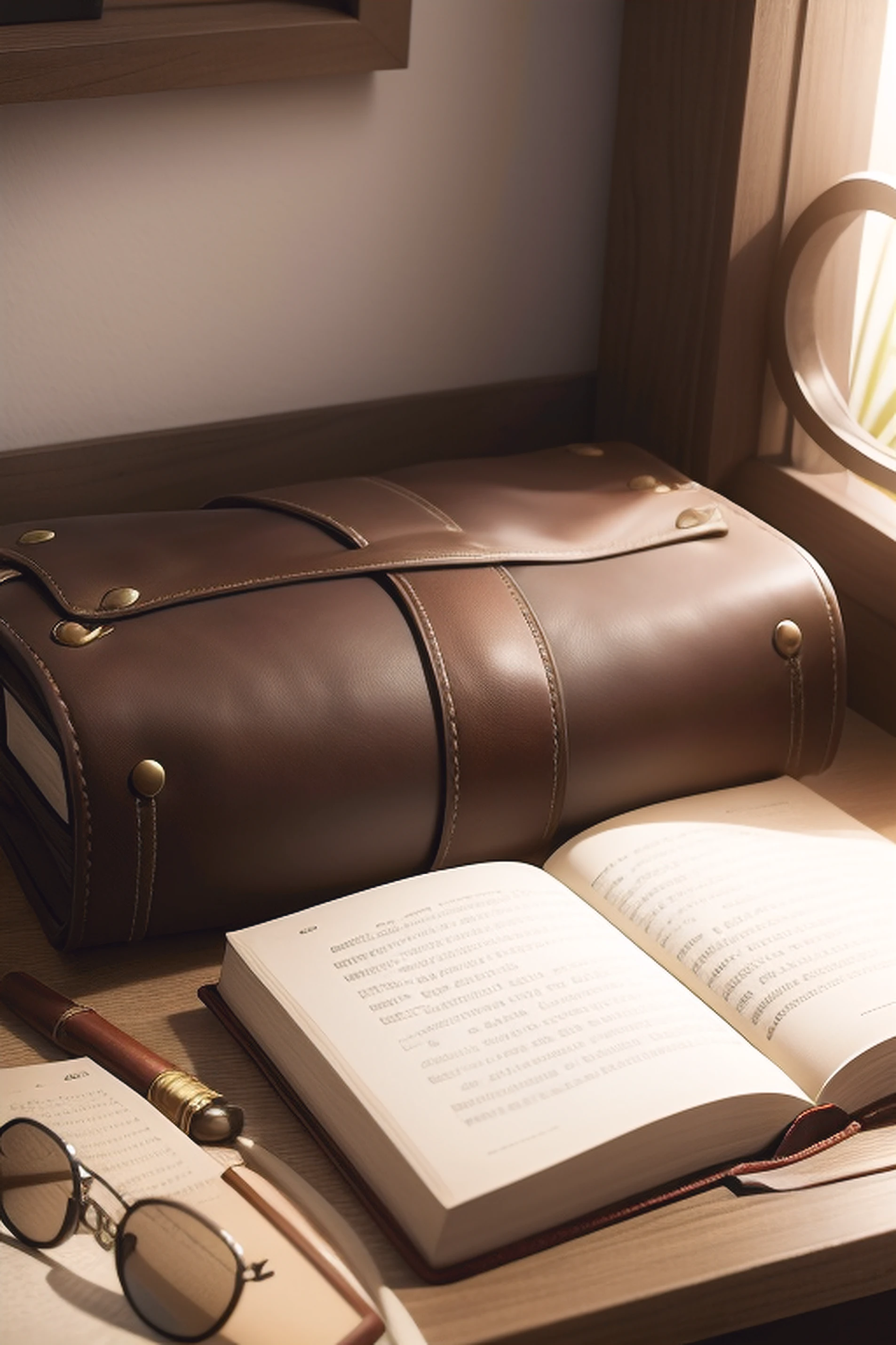 una mesa de trabajo antiigua con libro abierto, con objetos para para navegar brujulas, compases, estilo antiguo