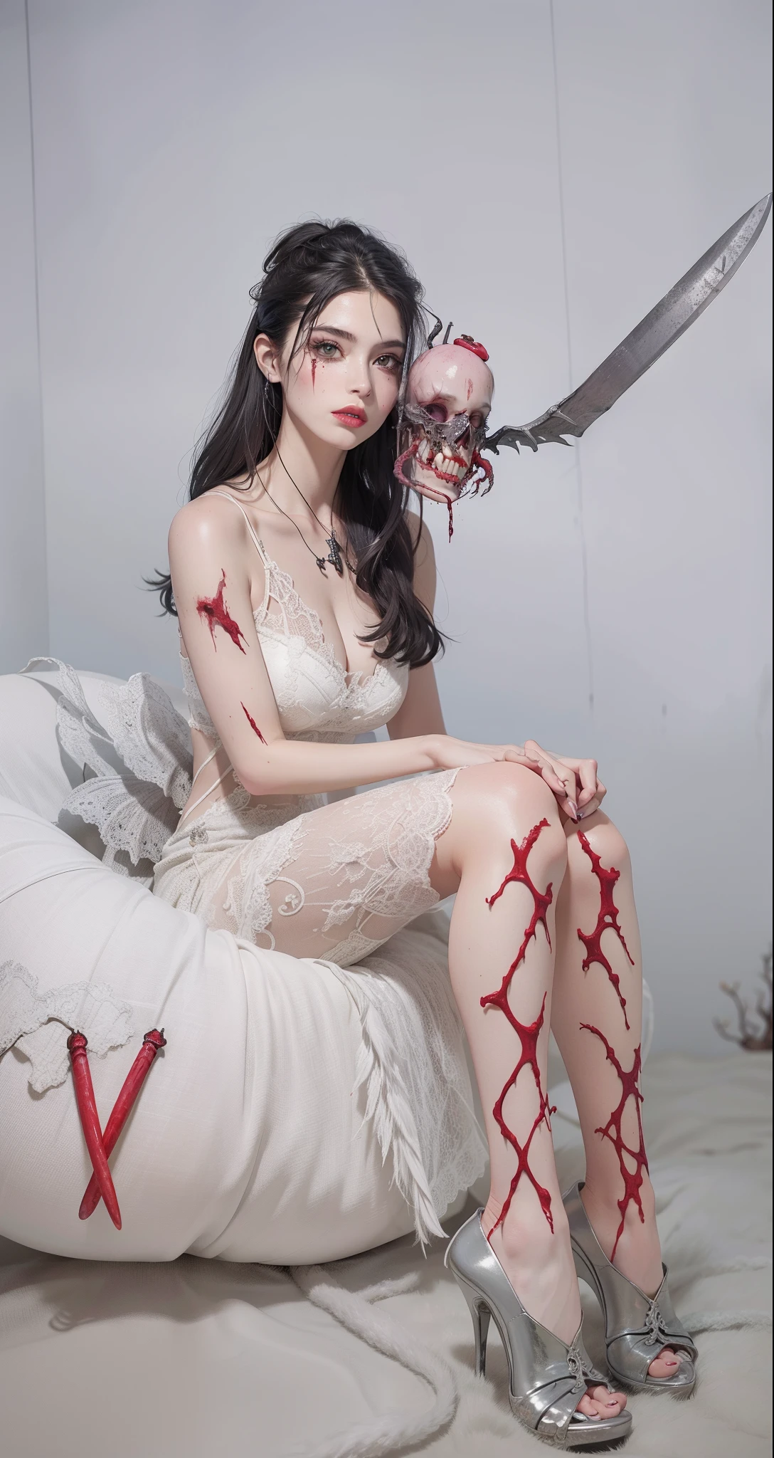 Fine matte paint,Skeleton Dark Angel, Haunted castle with large wings, Fill the drawing table with a knife,terroral,uncanny,horrid,secret terror,tentaculata,grape trees,The eye,uncanny valley effect teeth,all fours,Critters,Blood Moon,super high image quality,Sexy beauty,The picture quality is clear