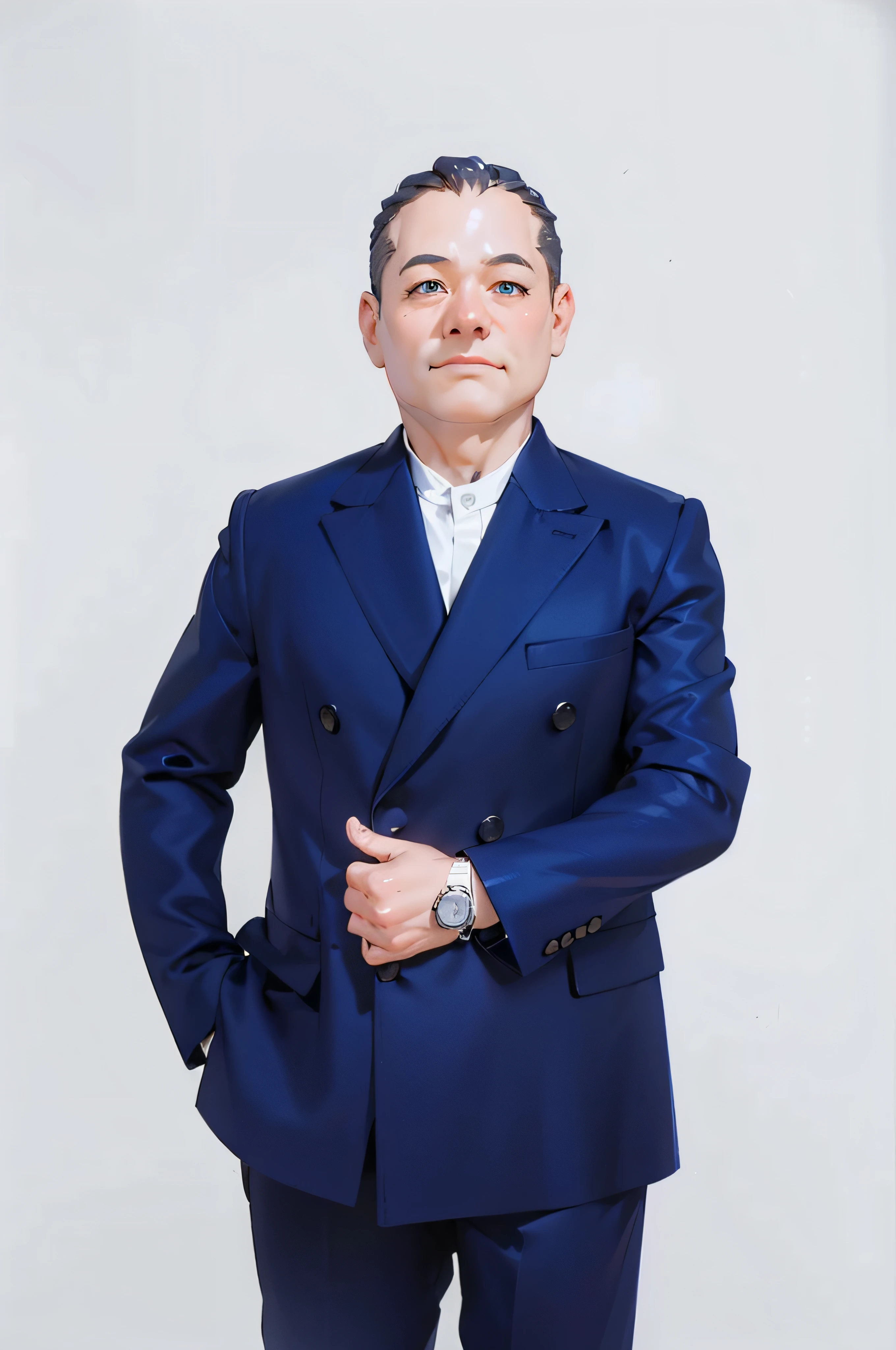 Man in blue suit and white shirt poses for a photo, advanced digital chibi art, style as nendoroid, live2d virtual youtuber model, Anime boy, chibiStyle, anime styled 3d, anime chibi, anime style character, style of anime4 K, thancred waters in style of wlop, official character art, From Arknights, anime figure