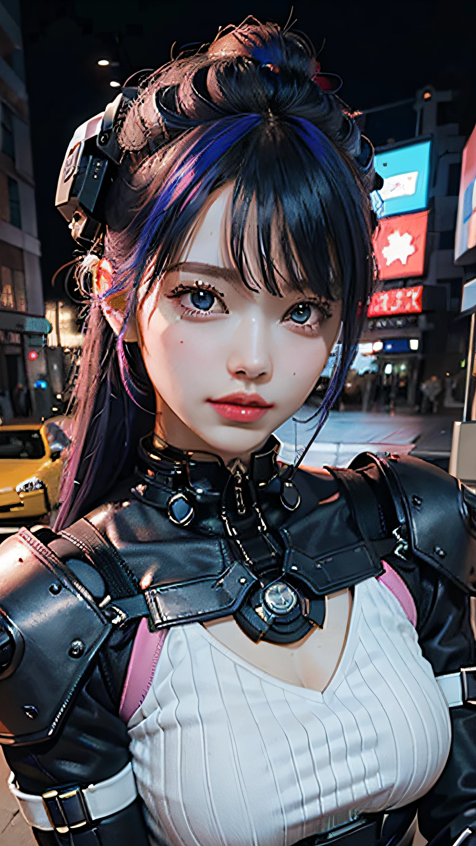 ((best qualtiy)), ((tmasterpiece)), (The is very detailed:1.3), 3D, big breasts beautiful (cyber punk perssonage:1.3) Hacker woman with colored hair, multi-perspective