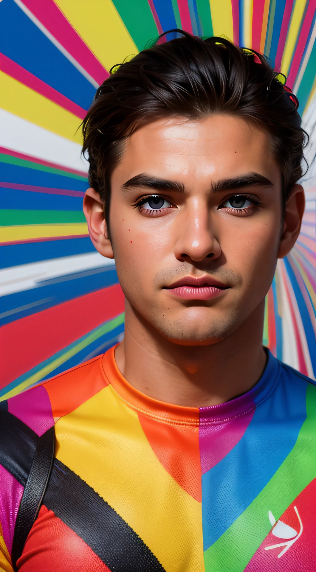 (LOÏC BRUNI, FROM 35 YEARS OLD., French athlete competing in mountain biking, Posa de frente y relajado, alegre, sonriente. Eduardo Kobra ,Romero Brito,Los gemelos que se llenan ,multidimensional geometric wall PORTRAIT, arte, Chibi, yang08k, Beautiful, Colorante, Obras primarias, calidad superior, La mejor calidad, arte oficial, beautiful and aesthetic, 512 mil