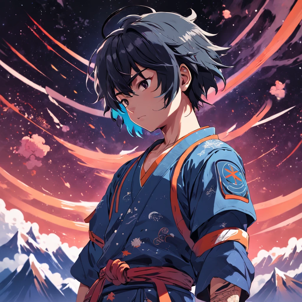 A vintage, playful vectorized t-shirt design of a samurai in space, rendered in Unreal Engine 5 with vivid colors and cinematic color grading.