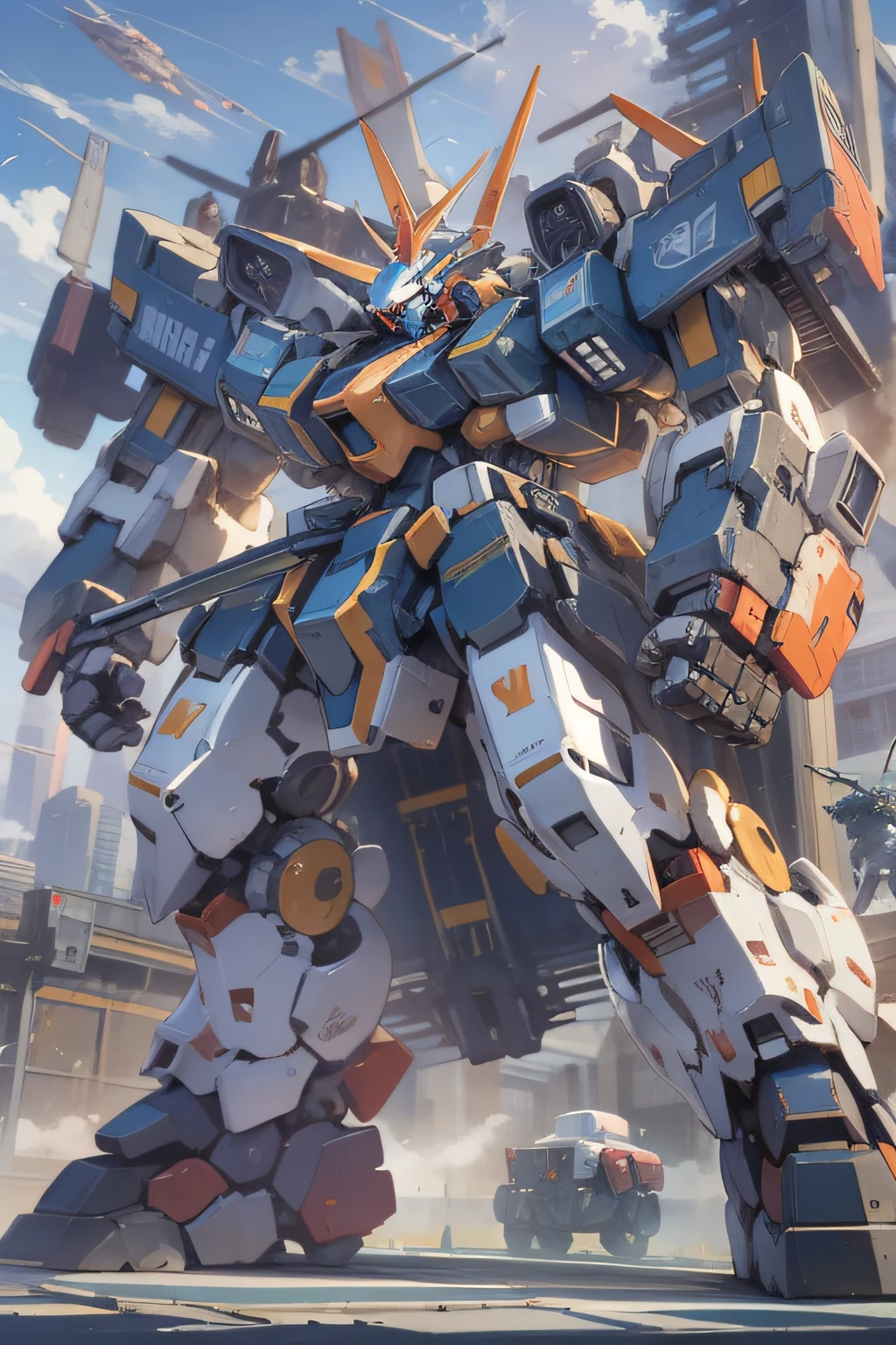 "Majestic mecha exuding its unparalleled might, radiating an awe-inspiring aura,big aura