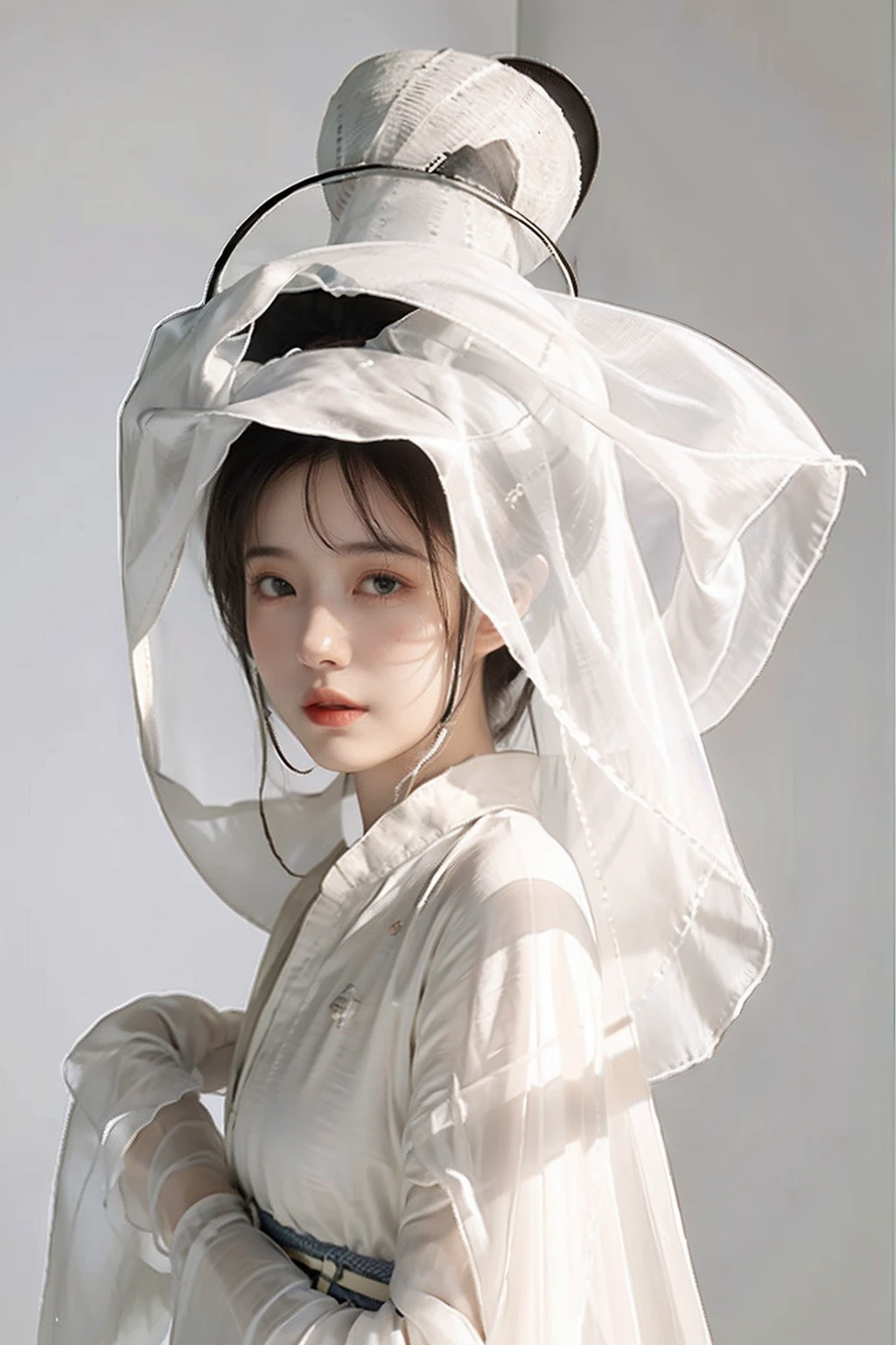 1girl, (white_veil_hat:1.35), masterpiece, 8k, best quality, photorealistic, chinese clothes