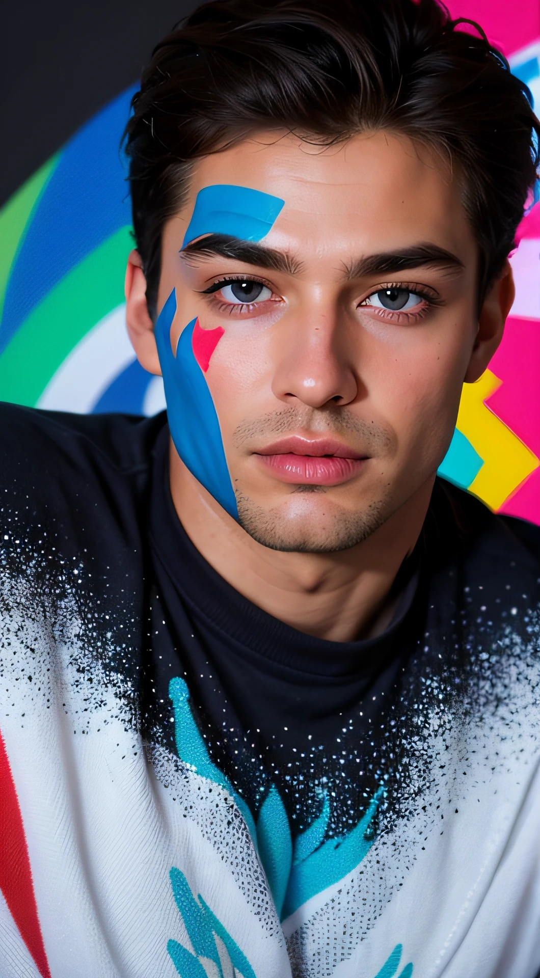 (LOÏC BRUNI, FROM 35 YEARS OLD., French athlete competing in mountain biking, Posa de frente y relajado, alegre, sonriente. Eduardo Kobra ,Romero Brito,Los gemelos que se llenan ,multidimensional geometric wall PORTRAIT, arte, Chibi, yang08k, Beautiful, Colorante, Obras primarias, calidad superior, La mejor calidad, arte oficial, beautiful and aesthetic, 512 mil