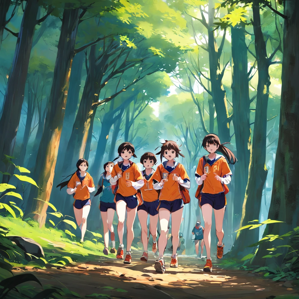 University orienteering team More than a dozen team members running in the forest The title is the promotional video of the orienteering team of Guilin University of Electronic Technology