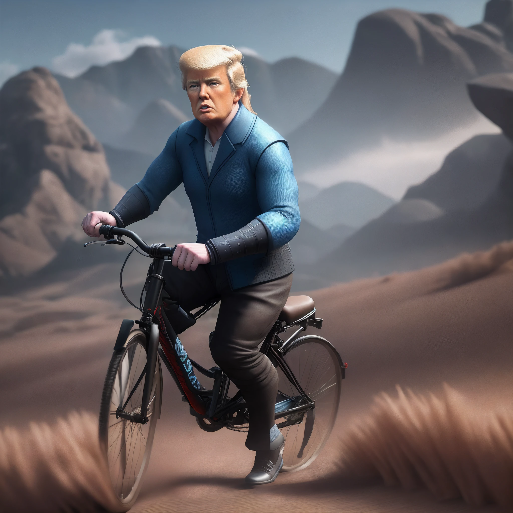 Donald Trump, in the style of 3d-avatar, detailed faces, riding a cycle ,highres, RAW photo 8k uhd, dslr