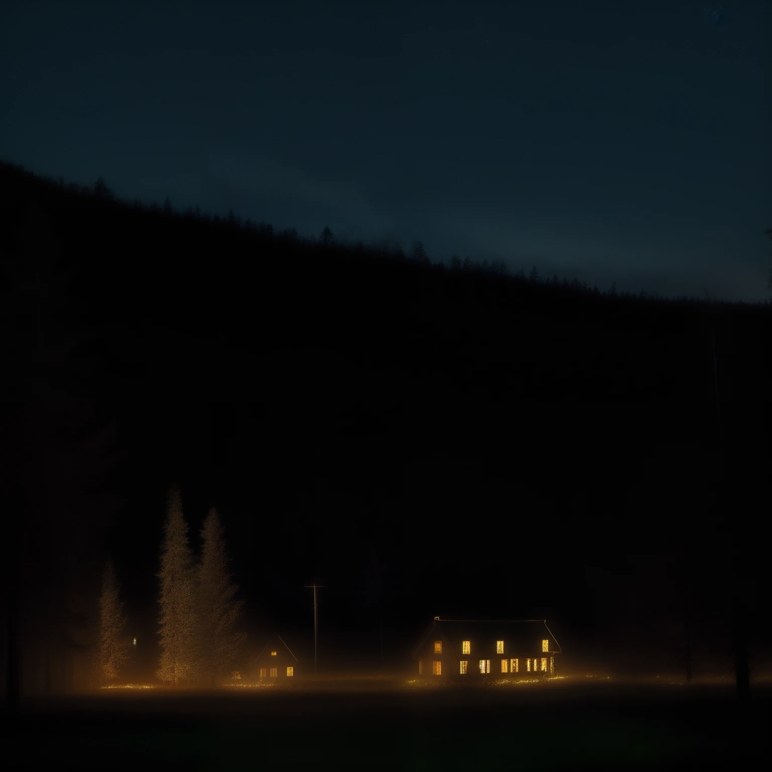 City with many people isolated in the forest illuminated at night