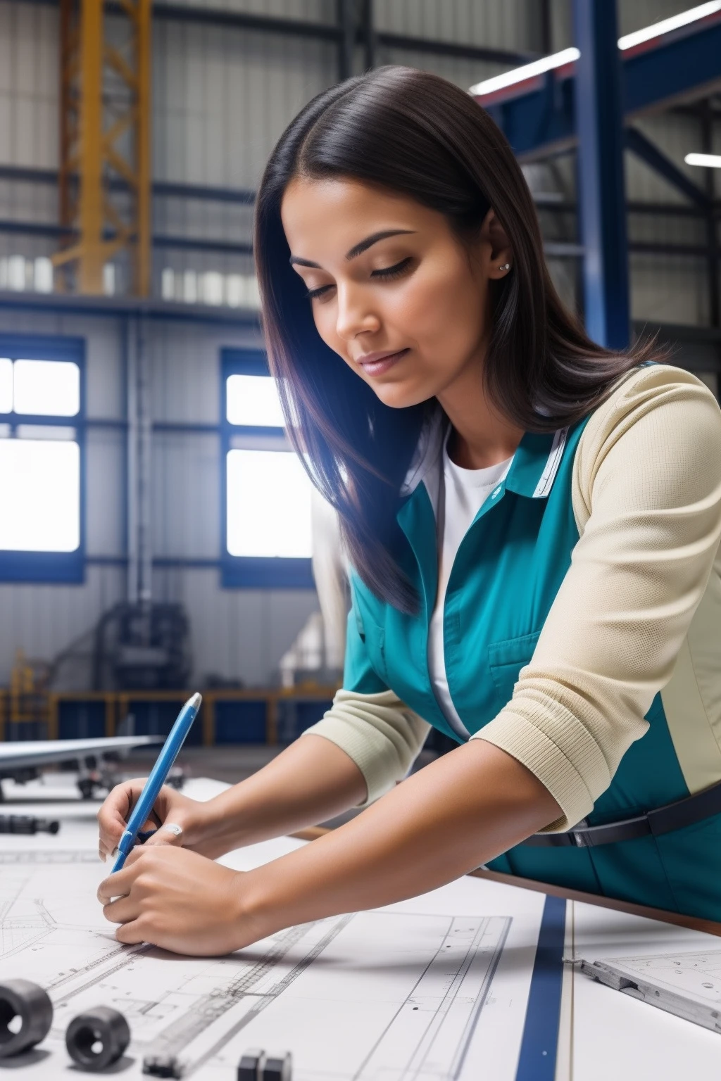 woman mechanical engineer designing aircraft parts