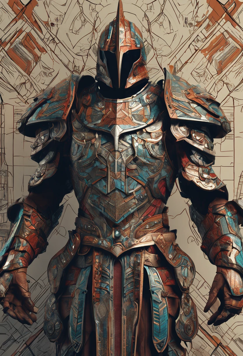 fantasy warrior, constructivism art-inspired armor design, intricately detailed, photorealistic, 8k ultra graphics.