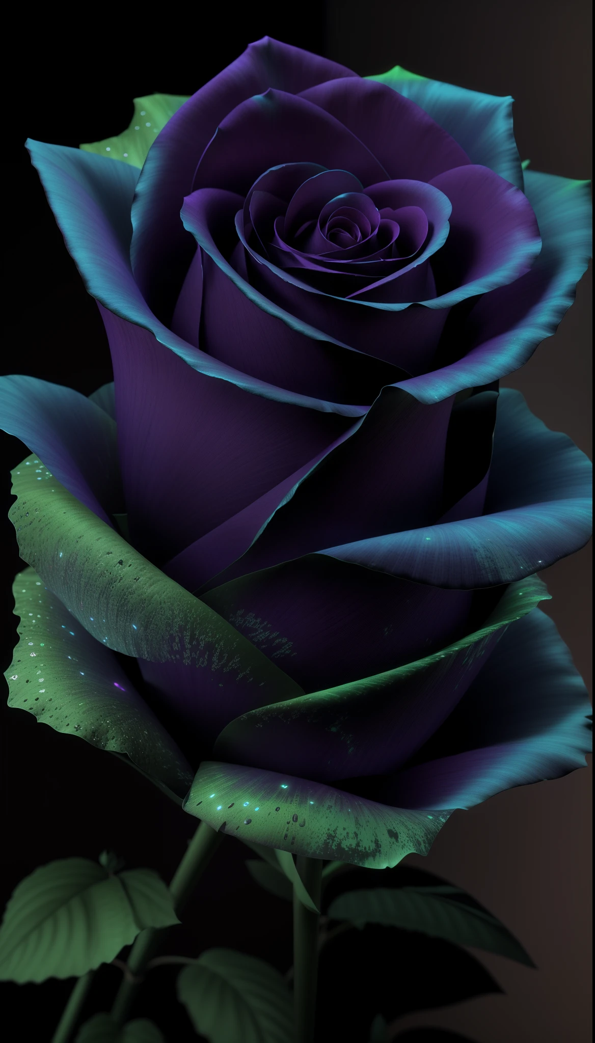 There are roses that glow in the dark, Octane-rendered 3D, 3D rendered in octane rating, highly detailed textured 8k, highly detailed textured 8 k, Rendered in octane 3D, rendered in houdini, Cinema 4D Rendered in Octane, rendered on octane, created in octane render, Beautiful octane rendering, Rendered by Maya and Houdini