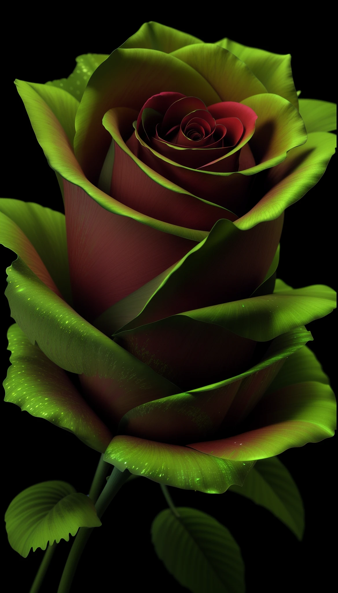 There are roses that glow in the dark, Octane-rendered 3D, 3D rendered in octane rating, highly detailed textured 8k, highly detailed textured 8 k, Rendered in octane 3D, rendered in houdini, Cinema 4D Rendered in Octane, rendered on octane, created in octane render, Beautiful octane rendering, Rendered by Maya and Houdini