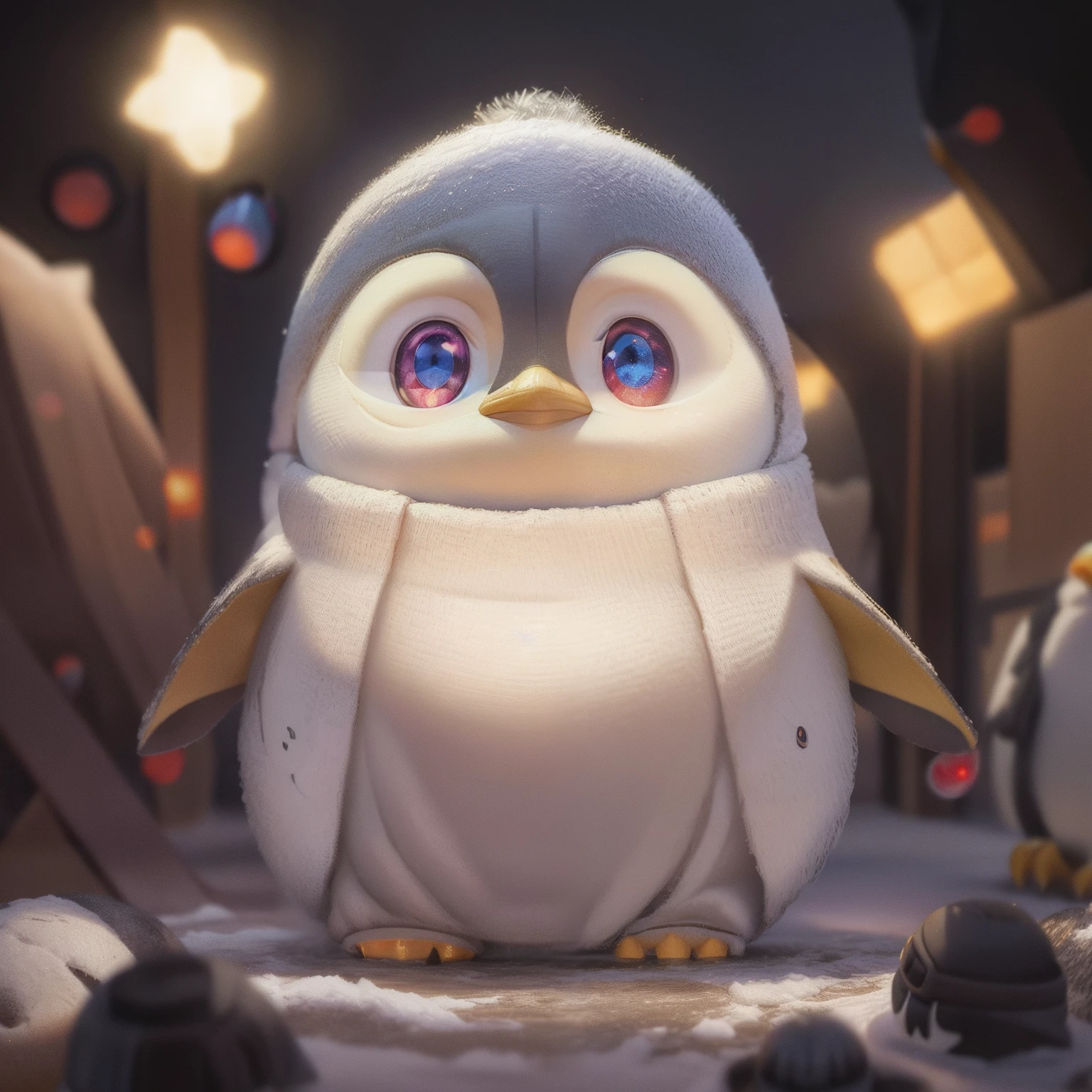 Penguins with glowing eyes and hats standing in the snow, cute 3d render, Adorable Digital Painting, Cute digital art, Cute! C4D, cute detailed digital art, Penguins 0, penguin, Fat Penguin Unity Asset, so cute, cute cartoon characters, penguin, 3D Animated Movies, rendered in blender, 3 d cg, 3D CG