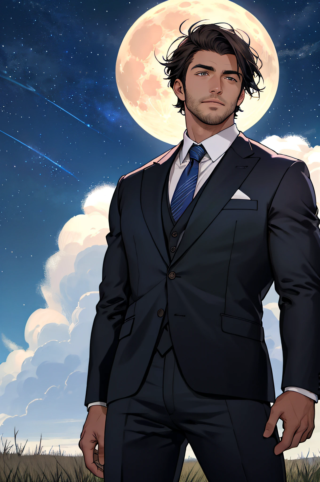 Profile of a handsome young man smoking a cigarette under the stars