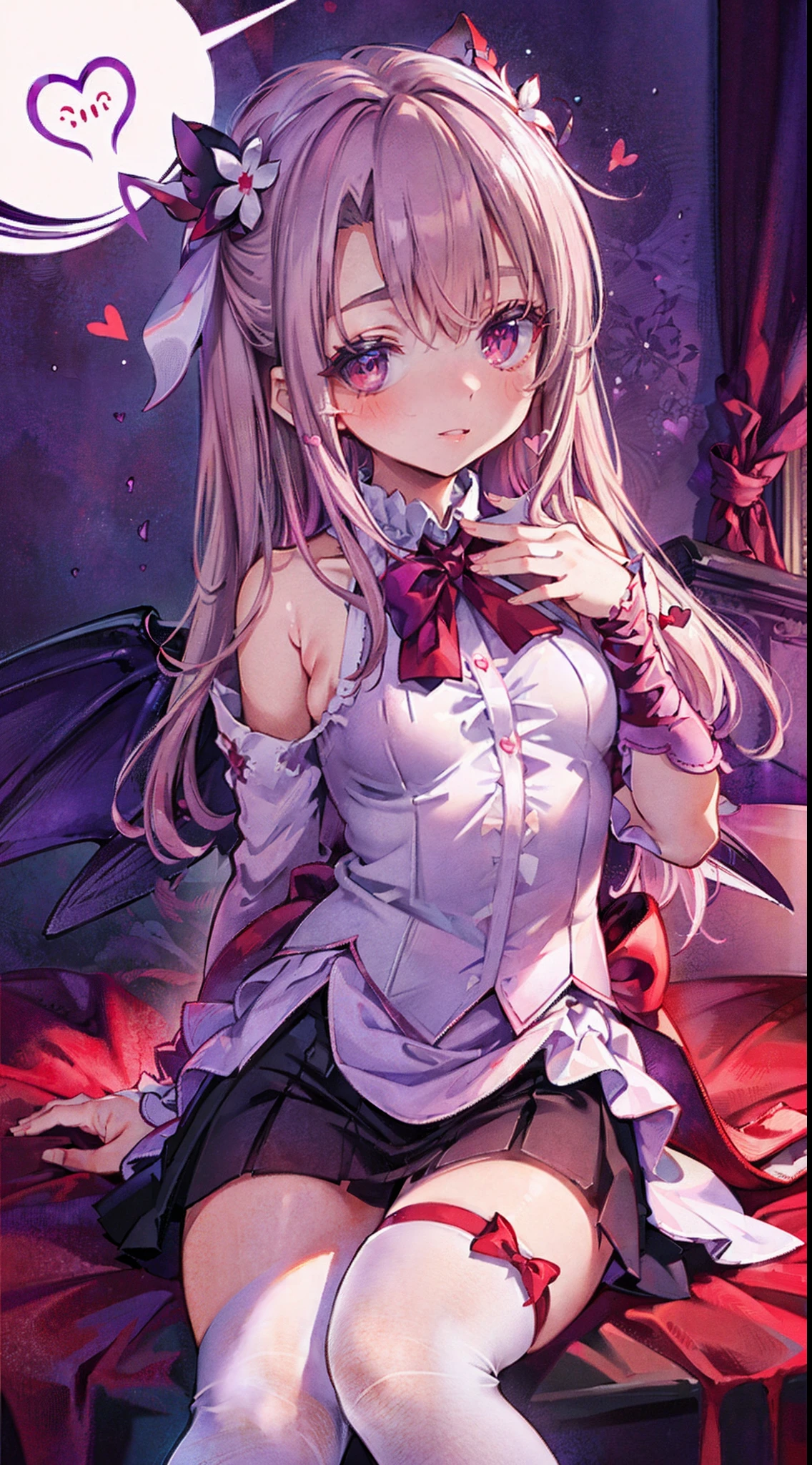 High detail, Heart-shaped pupils,purpleish color,red colour,oestrus,Love pupils,cropped shoulders,Bow knot,Slender maiden,highly rendered,detailed face with,white stockings,hason,