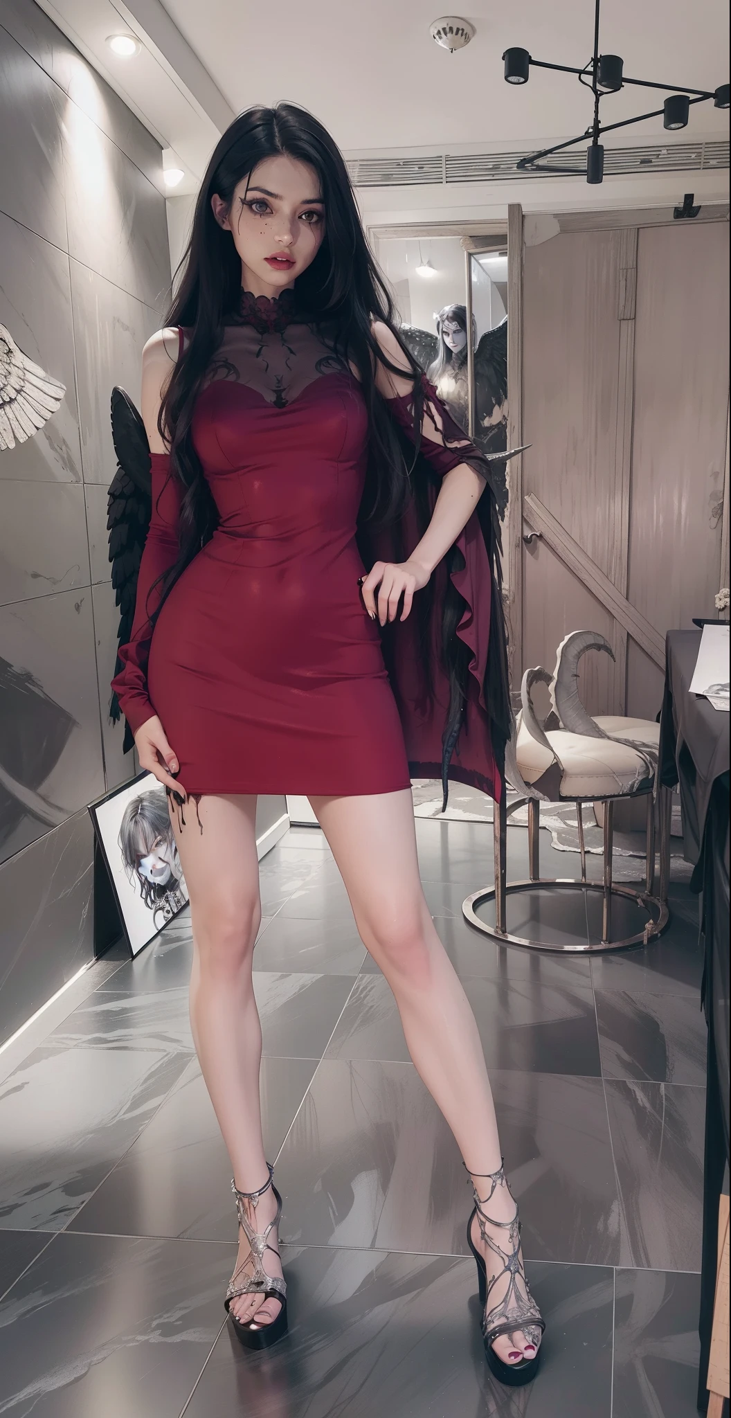 Fine matte paint,Skeleton Dark Angel, Haunted castle with large wings, Fill the drawing table with a knife,terroral,uncanny,horrid,secret terror,tentaculata,grape trees,The eye,uncanny valley effect teeth,all fours,Critters,Blood Moon,super high image quality,Sexy beauty,The picture quality is clear