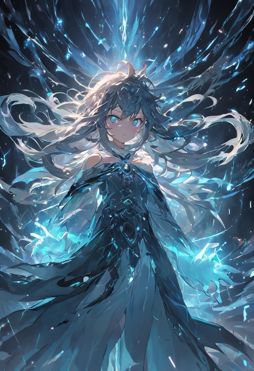 (((The light of fantasy is brilliant+Phantom disillusionment:1.1) Crystal body),(Dark swirling winding),(The hood floats lightly:1.2),(Chains surround the body),(Neon flashing),(Fantastic monsters appear in black holes),(Picture flow),(The mirror lines reflect each other))+High score for picture quality,Best results,hyper-high detail,Super high detail CG fantasy illustration,Beautiful and sophisticated,超高分辨率, Beautiful angle,Mysterious atmosphere,Shining eyes,There are countless water droplets in detail,Magic clouds,Wide picture,Unreal ink style。