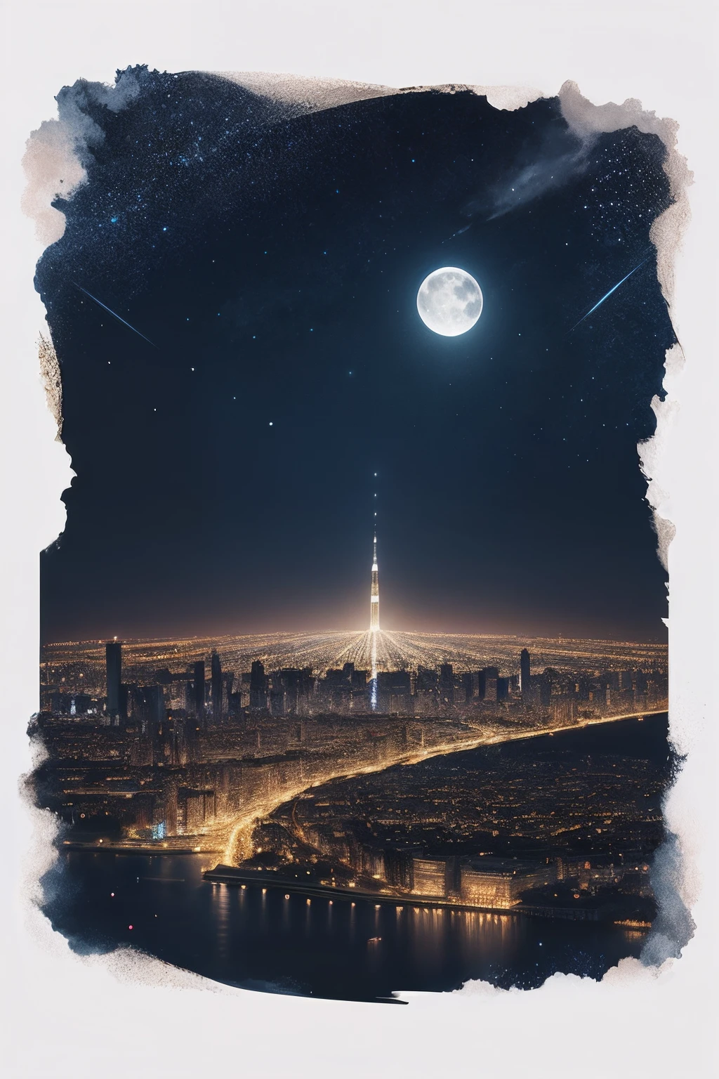 city, Moon Night, Starry Sky Background, Ultra Clear