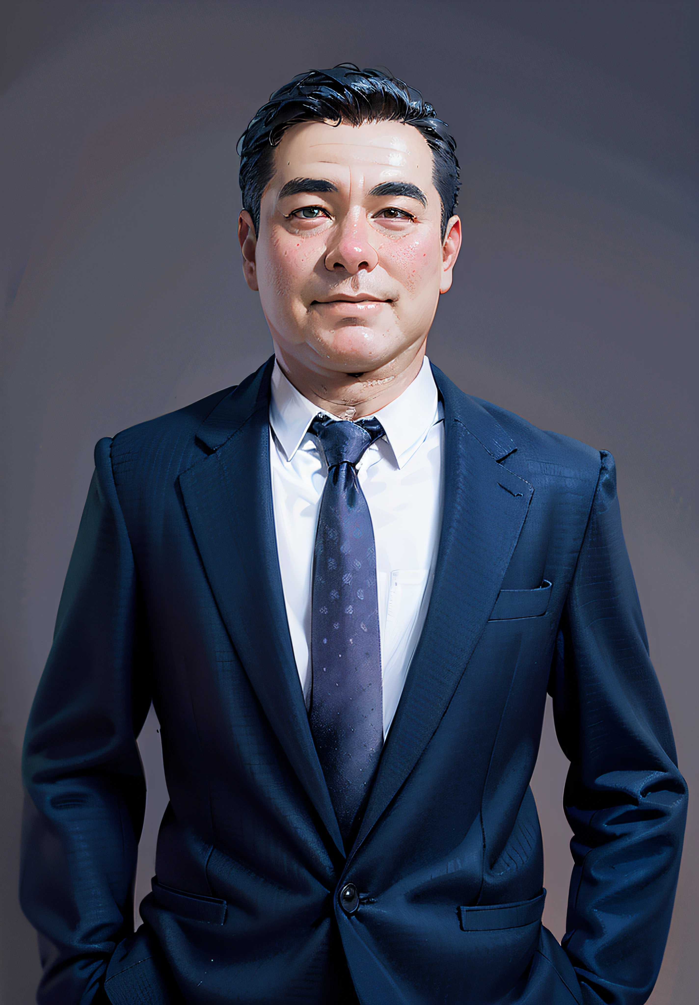 Man in suit and tie poses for a photo,Slightly fat，ssmile， advanced digital chibi art, style as nendoroid, live2d virtual youtuber model, Anime boy, chibiStyle, anime styled 3d, anime chibi, anime style character, style of anime4 K, thancred waters in style of wlop, official character art, From Arknights, anime figure