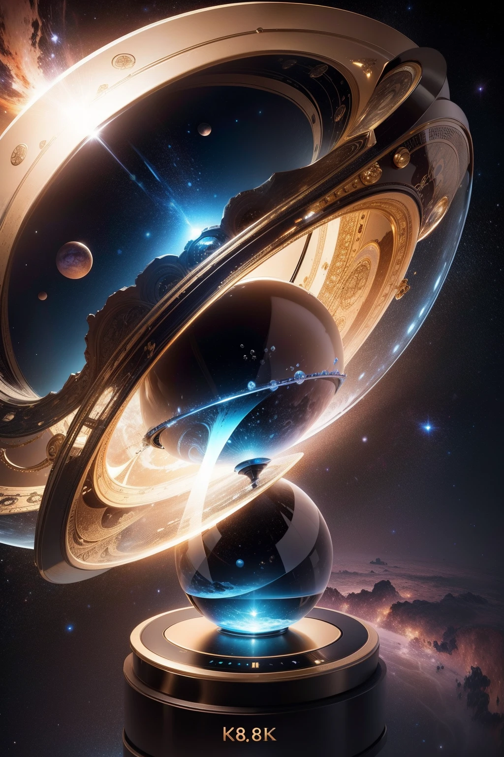 8K,An hourglass that can tell the lyrics of the flow of the universe、(You can feel the flow of space and planetary time in detail in the hourglass)high-level image quality、