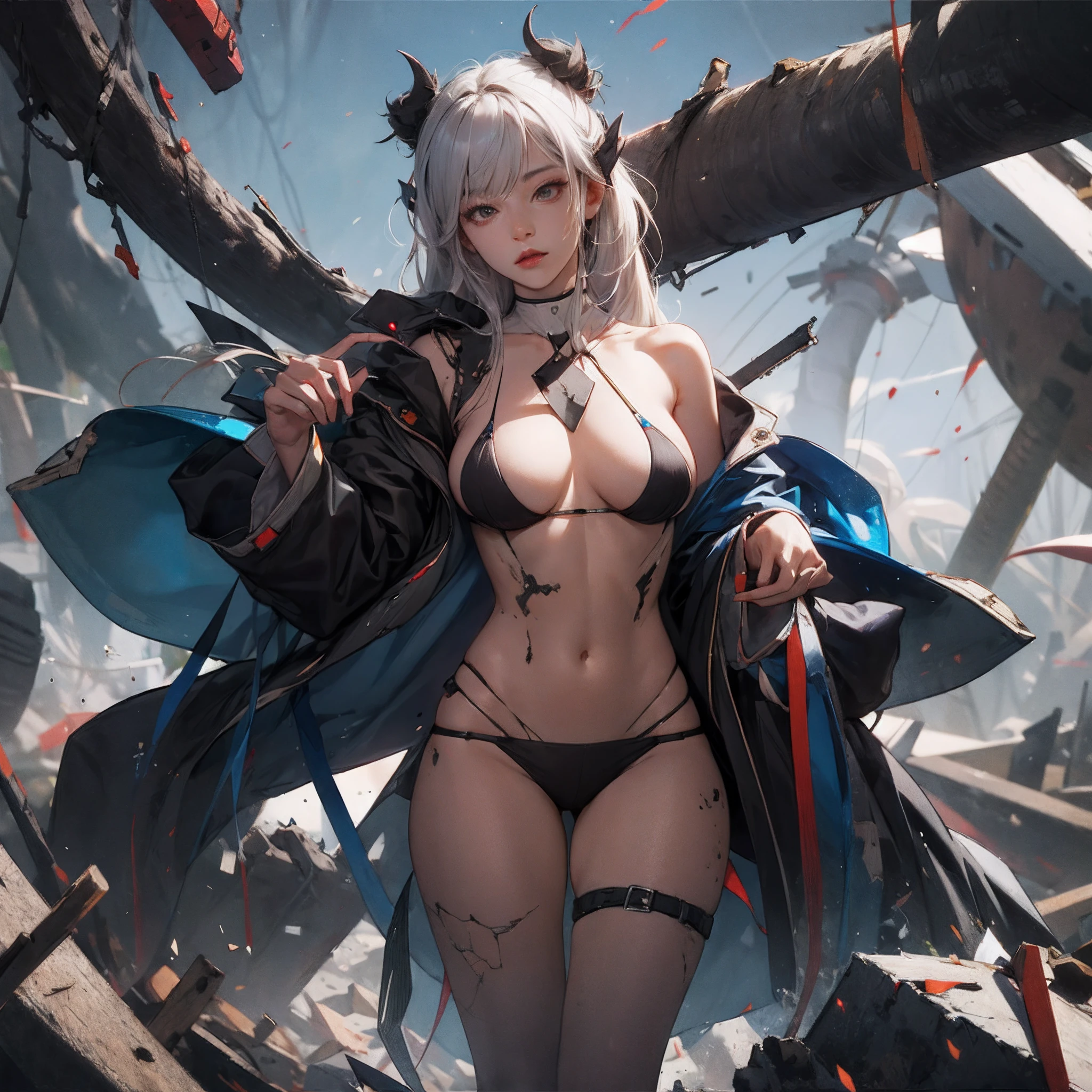 1个Giant Breast Girl,Hardly any clothes,Clothes are tattered,Partially undressed,ultra - detailed