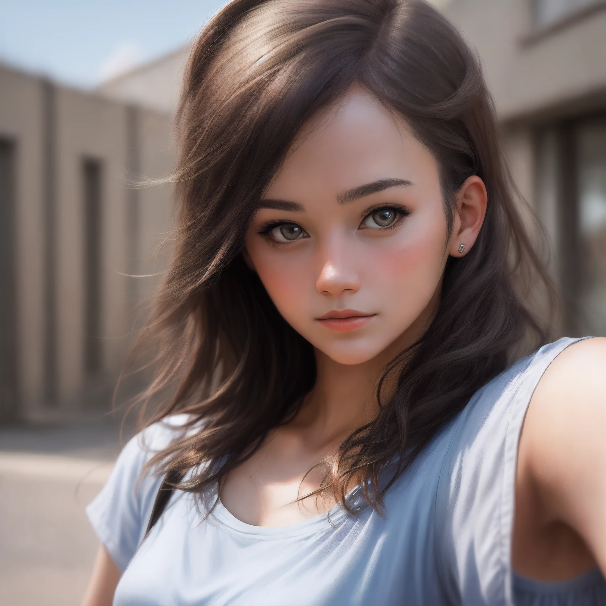 Girl alone selfie realistic style