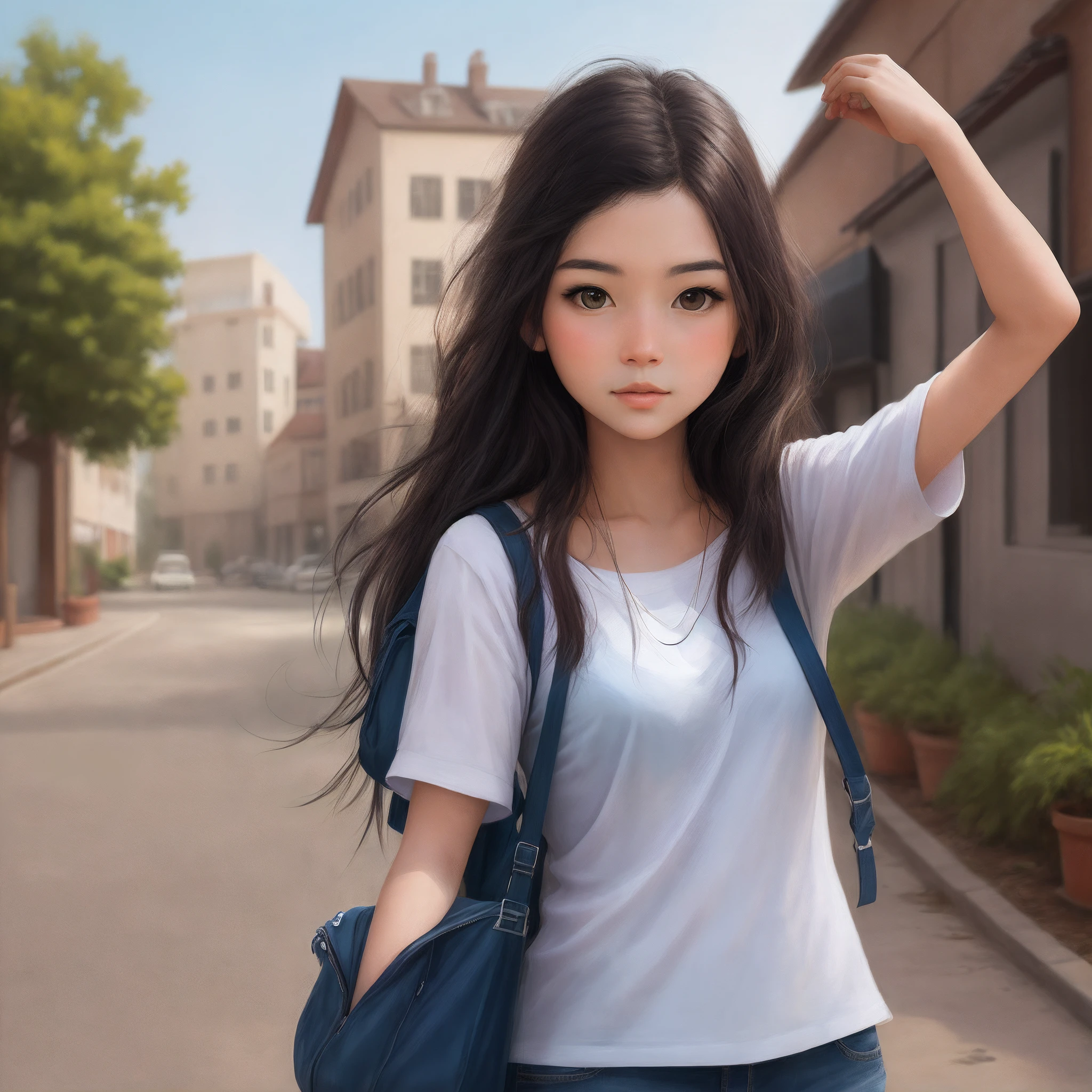Girl alone selfie realistic style
