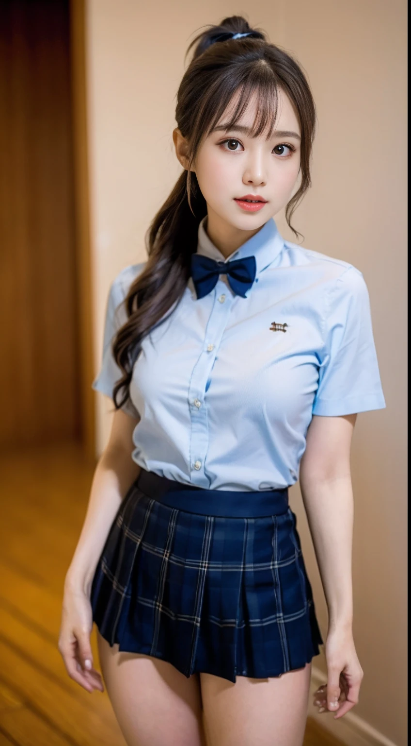 Very detailed CG Unity 8k wallpaper、highest quality、Very detailed、masterpiece、reality、Photorealistic、Very detailedなかわいい女の子、18-year-old、(High school girl in Japan uniform)、((White short sleeve buttoned shirt:1.4))、((Shooting from the front:1.4))、((Dark blue bow tie:1.4))、((Sitting in the passenger seat of a sports car:1.4))、((Smile:1.4))、blush、Cleft lip、Looking at the audience、((Cowboy Shot:1.4))、(Navy blue short pleated skirt:1.5)、(short sleeve white shirt for students)、((Straight medium long hair:1.7))、(Beautiful Face:1.3)、(Perfect Proportions:1.2)、(Long legs:1.2)、(Small breasts:1.3)、((Upper Body))、((White panties are visible:1.4))、Angle from below、reality、