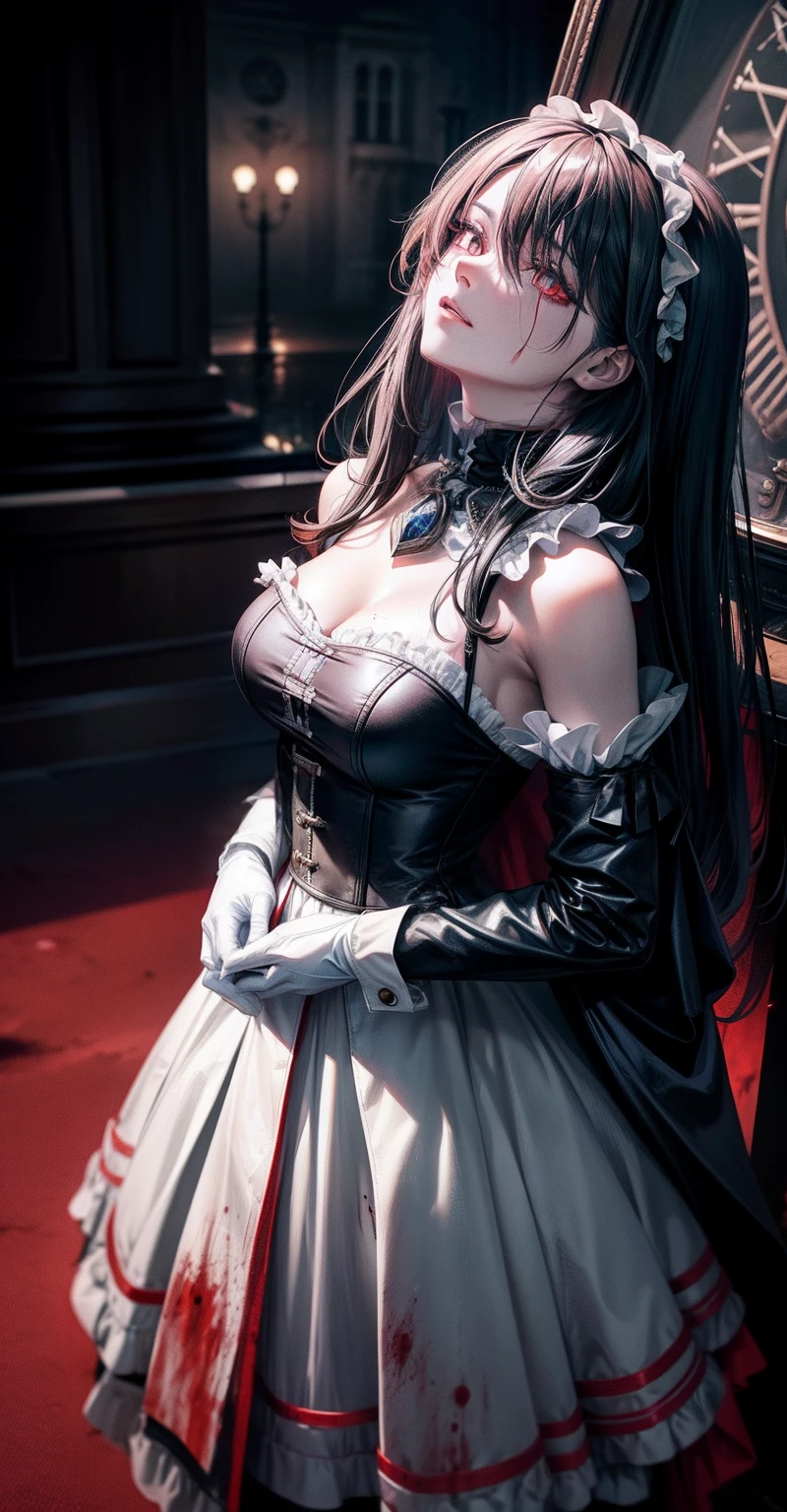 #Basics A girl is posing for a photo, animeのかわいい女の子, (((One Girl, Baby Face, Young girl, 16 years old))),
BREAK
#Clothing Accessories
((Red on black)Quinceañera(Long skirt dress):1.6) + ((Red on black)Corset:1.6), (Sheer black elbow gloves:1.8 + Black ruffle sleeves:1.6), (Gothic:1.6), Black High Heels:1.4),
((large silver necklace, Silver Tiara, Large headband, Gothic柄の傘)),
BREAK
#Features
(((Black Hair:1.6)), Bangs that expose the forehead:1.4, Chest-length sideburns:1.4 + Curly hair:1.4, (Short Hair : Curly Hair + Curled up + Plump and voluminous)),
(Droopy eyes,blue eyes), (Small breasts),
BREAK
#expression
(smile, 楽しいexpression),
#background environment
((noon, Sunshine + Castles in a fantasy world:1.4, Ready your sword:1.4)),
#composition
((To the camera:1.4, Dynamic Pose:1.4, Cowboy Shot:1.4)),
BREAK
#Body parts elements
(Detailed hair, Beautiful Hair, Shiny Hair),
(double eyelid, Long eyelashes),
(Expression of fine eyes, Beautiful and delicate eyes, Sparkling eyes, Eye Reflexes),
(Human Ear),
(Beautiful Nose, Thin Nose),
(Glossy lips, Beautiful Lips, Thick lips), (Symmetrical facial features),
(Detailed skin, Textured skin, Beautiful Skin),
BREAK
#Quality
(((Highest quality)), ((masterpiece)), ((Very detailed))), ((High resolution), (16K,1080P)),
(Realistic), (Anatomically correct),
((comics, anime)), (3DCG), CG illustration,