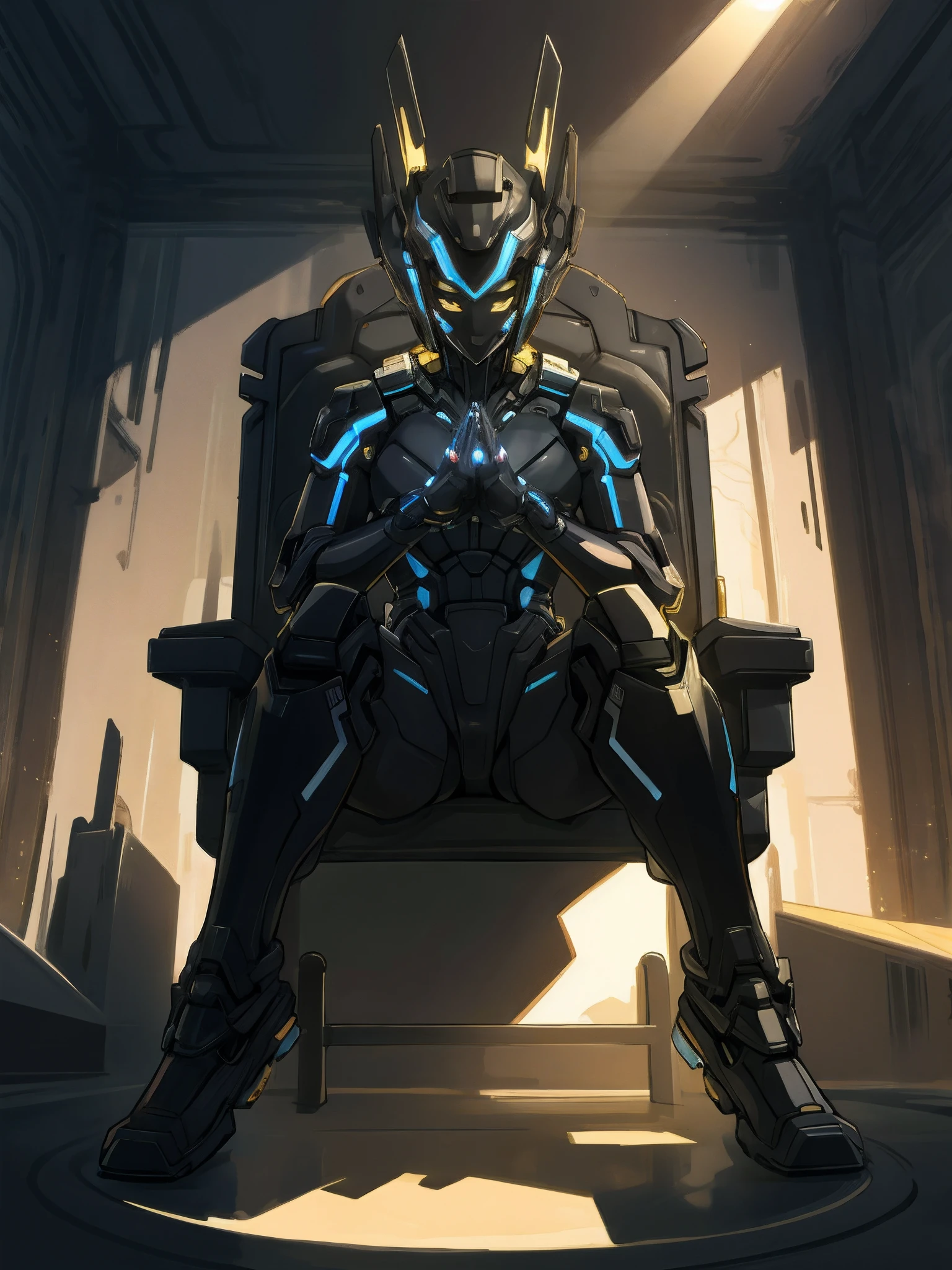 highres, top quality, best quality, paid reward available, High-quality illustrations, unparalleled masterpiece, there is a toy man sitting on a chair with a hand on it, fully posable, neutral pose, hands behind her body pose, 3/4 pose, extra detailed body, pvc poseable, 5fingers, full body realistic, thinking pose, creepy pose, gynoid body, cool pose, (highly detailed figure)detailed body, complete detailed body, perfect anatomy, expression, caustics, dynamic lighting, lens flare, deep shadow, assorted poses, dynamic angle,