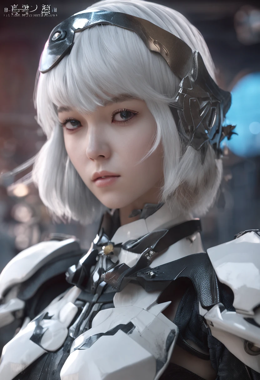 White-haired loli Height about 110 cm Flat chest Cute young girl Black pupils White metal style dress Exoskeleton armor-like clothes Short hair With black hairpins Each hand holds a rectangular white metal shield The shield is about the size of one person Hands are covered by shields Floating in blue space Masterpiece，best qualtiy，cinematic Film still from，1girl，Cloud Girl，Floating in the sky，closeup cleavage，brightly，cheerfulness，Warm and soft lighting，the sunset，（spark of light：0.7）