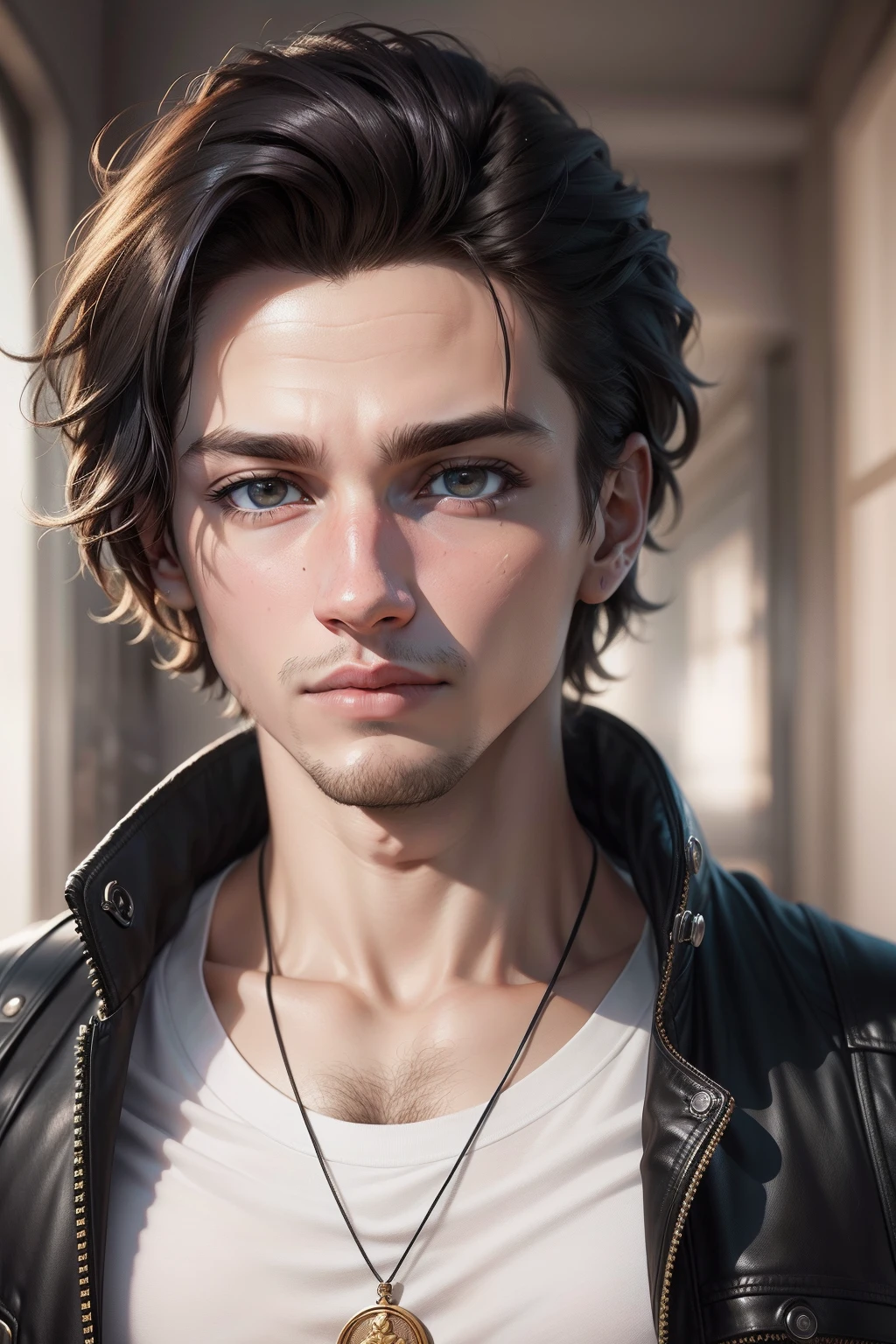 Un primer plano de un joven con un chaleco blanco y una camisa negra, jacen solo, Joe Keery, inspirado por Nelson Alexander Ross, Erik Jones, inspirado por John Luke, inspirado por Adam Dario Keel, Fan Art, Retrato de Jughead Jones, guapo impresionante realista, Peter Parker, Jacob Gazmercik, Caras ultra realistas precisas, Hermosa cara detallada.
