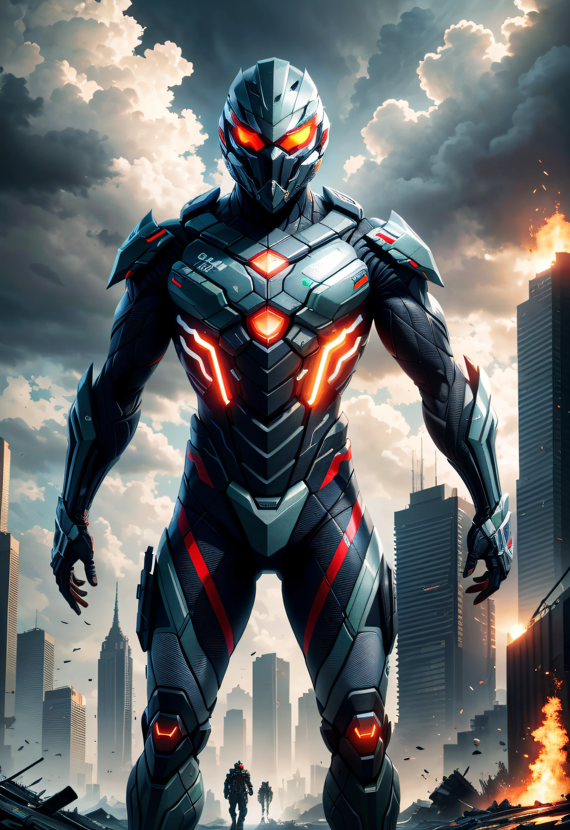 Theme from the game Crysis 2, Man in Nanosuit 2.0 Crysis, Crysis 2 style, Nanosuit 2.0, Crysis 2, Tall, muscular man, Post-apocalyptic theme, stormy skies, (in full height), High Resolution, ombre, Absurd, Best_Quality, ultra_Detailed, 8K, extremely_Clear, ultra_Clear, Photos, beautiody, sharp-focus, HDR, Masterpiece, Ultra Detailed, Author's art,