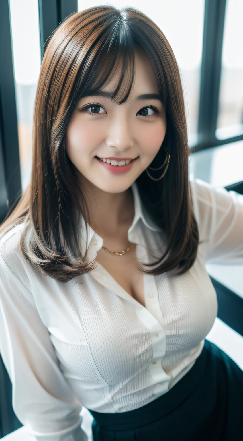 A Close Up Of A Woman In A White Shirt And Black Skirt SeaArt AI