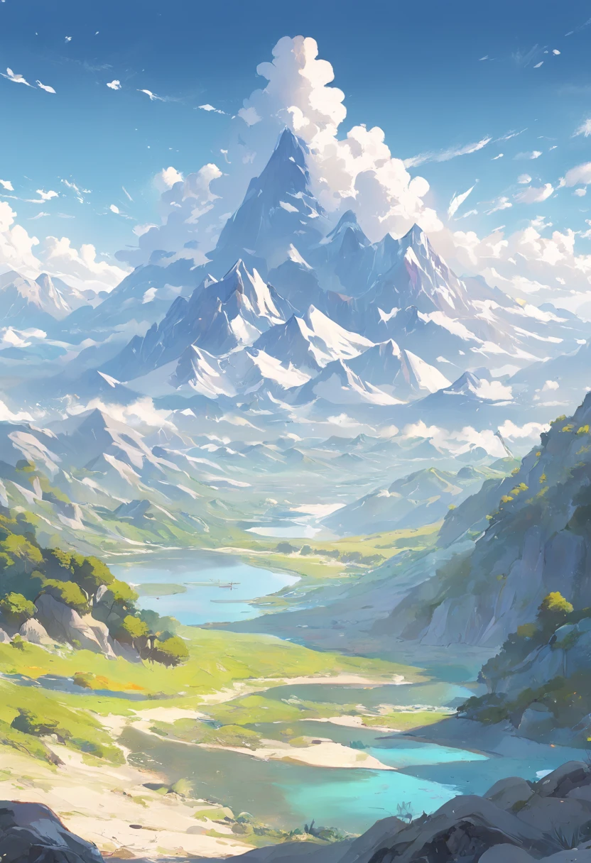 snow mountains,lakes,with blue sky and white clouds,The trees are colorful,digital landscape art, Detailed scenery —width 672, landscape artwork, environment design illustration, scenery art detailed, Desert oasis landscape, concept-art, 4k highly detailed digital art, 4 k digital painting, 4k digital painting, stunning digital illustration, digital painting concept art, Detailed digital painting