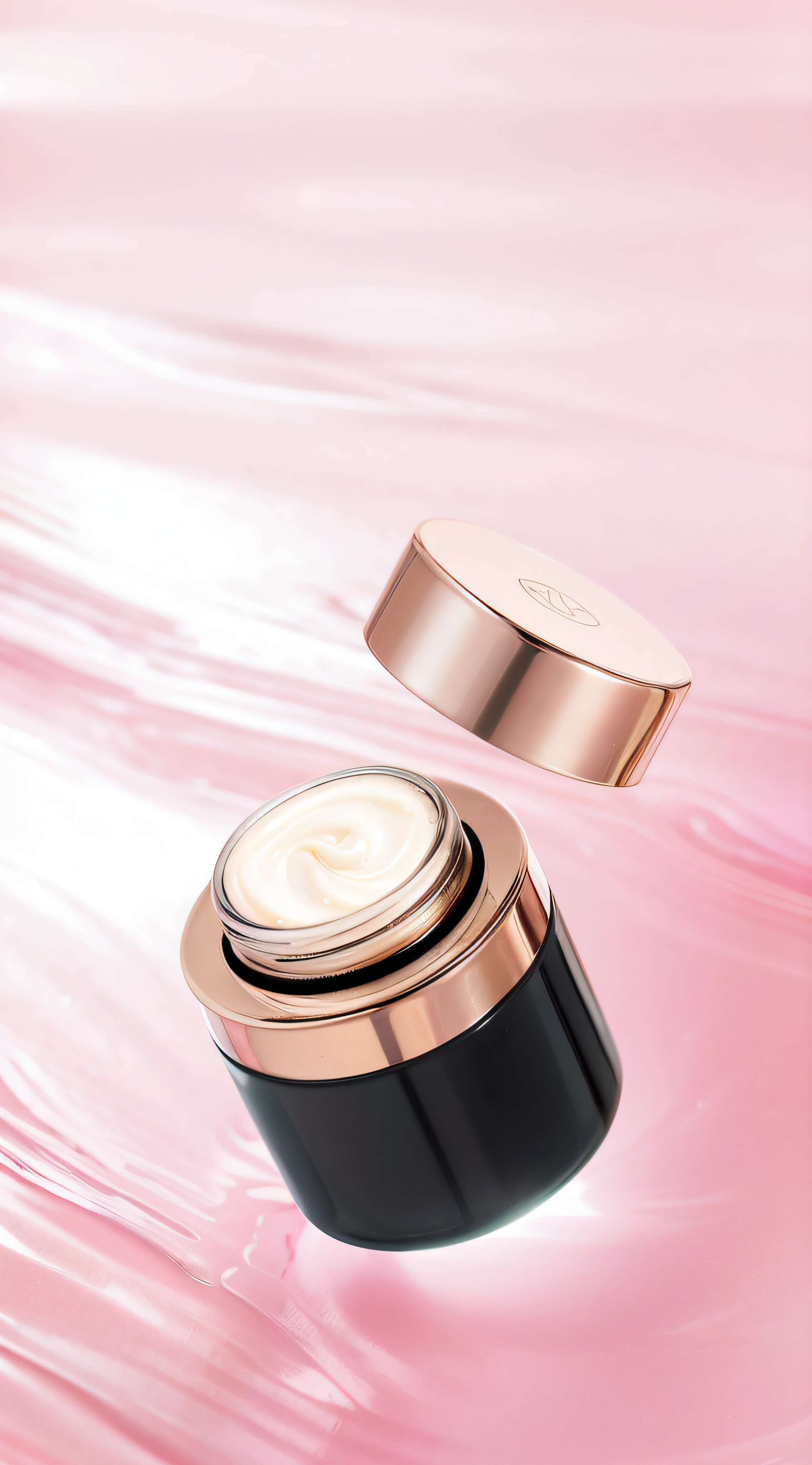Close up of a jar of cream on pink background, textured base ; product image, Creamy skin, porcelain skin ”, crisp smooth lines, Glossy surface, diffused natural skin glow, beauty shot, Glossy glossy skin, face, soft luminescent glow, exquisitedetails, Close portrait, exquisite and smooth details, Makeup, smooth textured skin, breathtaking look, subtle detailing