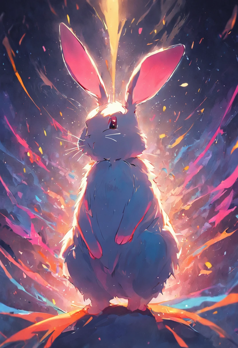 Hareful、art by、Artistically、3d watercolor abstract,Dark background,High resolution,High quality,Colorful、Rabbit