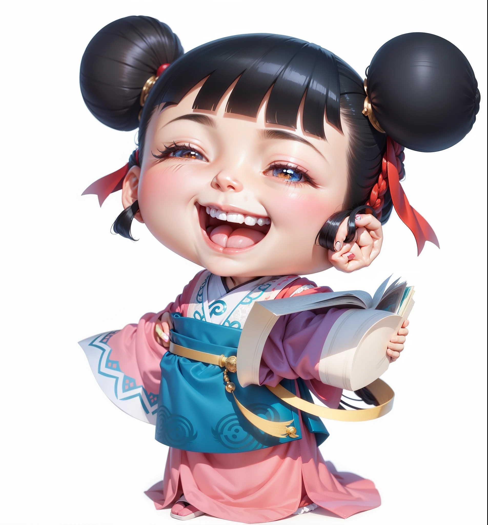 tmasterpiece,high qulity,1 Cartoon ancient ,Hanfu,,ssmile,adolable,Hold an ancient book in your right hand,Cartoon anime style,4K,Ray traching