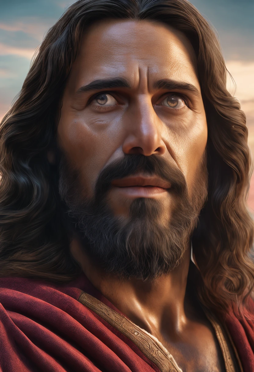 um close up de um homem de cabelos compridos e barba, Jesus Cristo, Retrato de Jesus Cristo, Arte digital realista 8k, jesus of nazareth, pintura digital ultra realista, rosto de Jesus, Arte digital altamente realista, pintura digital hiper realista, arte digital ultra realista, arte digital muito realista, Jesus, Arte digital ultrarrealista