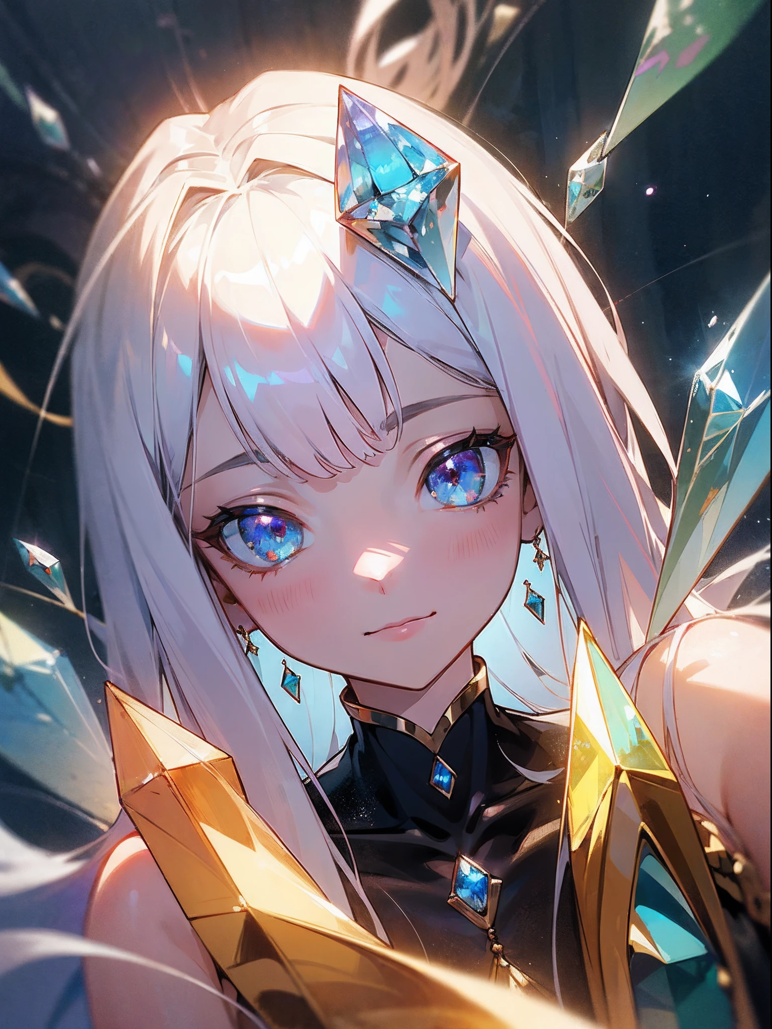 (best quality,ultra-detailed,an extremely delicate and beautiful,perfect detailed CG),(evil smile1girl solo),(cinematic angle,detailed beautiful eyes),(oil painting),Art Nouveau,(best quality,ultra-detailed,shiny,detailed long shiny hair,Detailed beautiful eyes,look at away,dynamic angle,(Mineralization girl,girl in the aquarium Specimen),(crystal body girl,perfect symmetrical pretty face,multicolored gradation eyes and clear skin and multicolored asymmetry bang hair),(many jewelry and particles:1.3),(beautiful landscape, magnificent view,scenery ,8k),(dreamy fragile glass work,water color of Excellent professional digitalart,random pale crystal extremely detailed, cinematic lighting, dimensional shadlng, backscatter, depth of field, natural lighting),