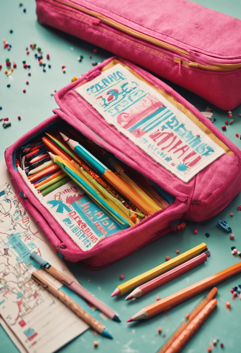 An epic pencil case with all the things you need for school, pencil, eraser, pen, ruler, etc...