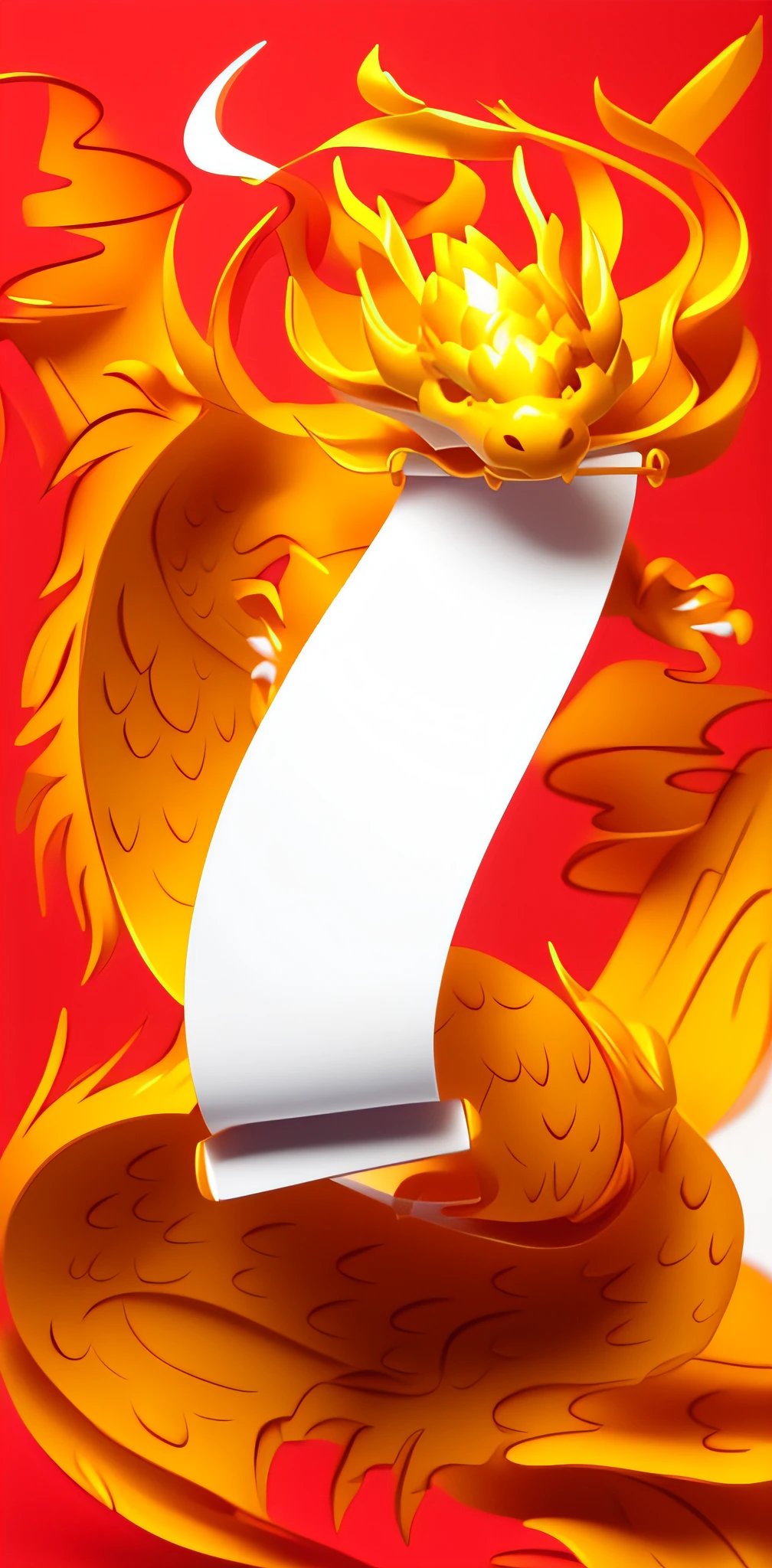 Packaging renderings style,There is a dragon with a white piece of paper in its mouth,3D